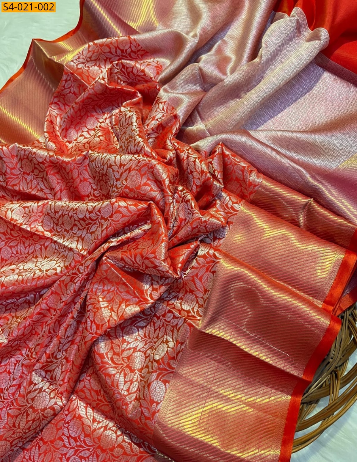 Orange Fancy Kanchi Kattan Silk Saree
