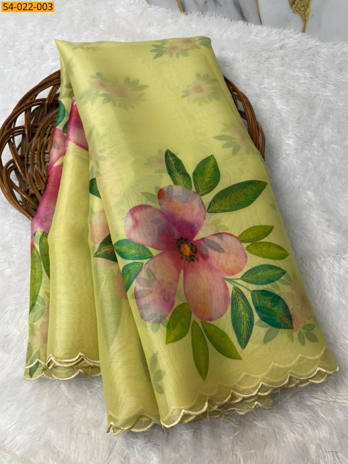 Light Yellow Fancy Banarasi Soft Organza Silk Saree