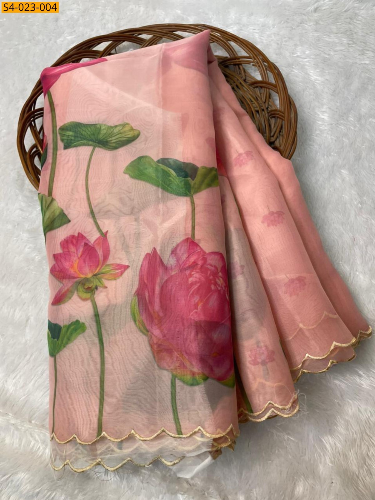 Peach Fancy Banarasi Soft Organza Silk Saree