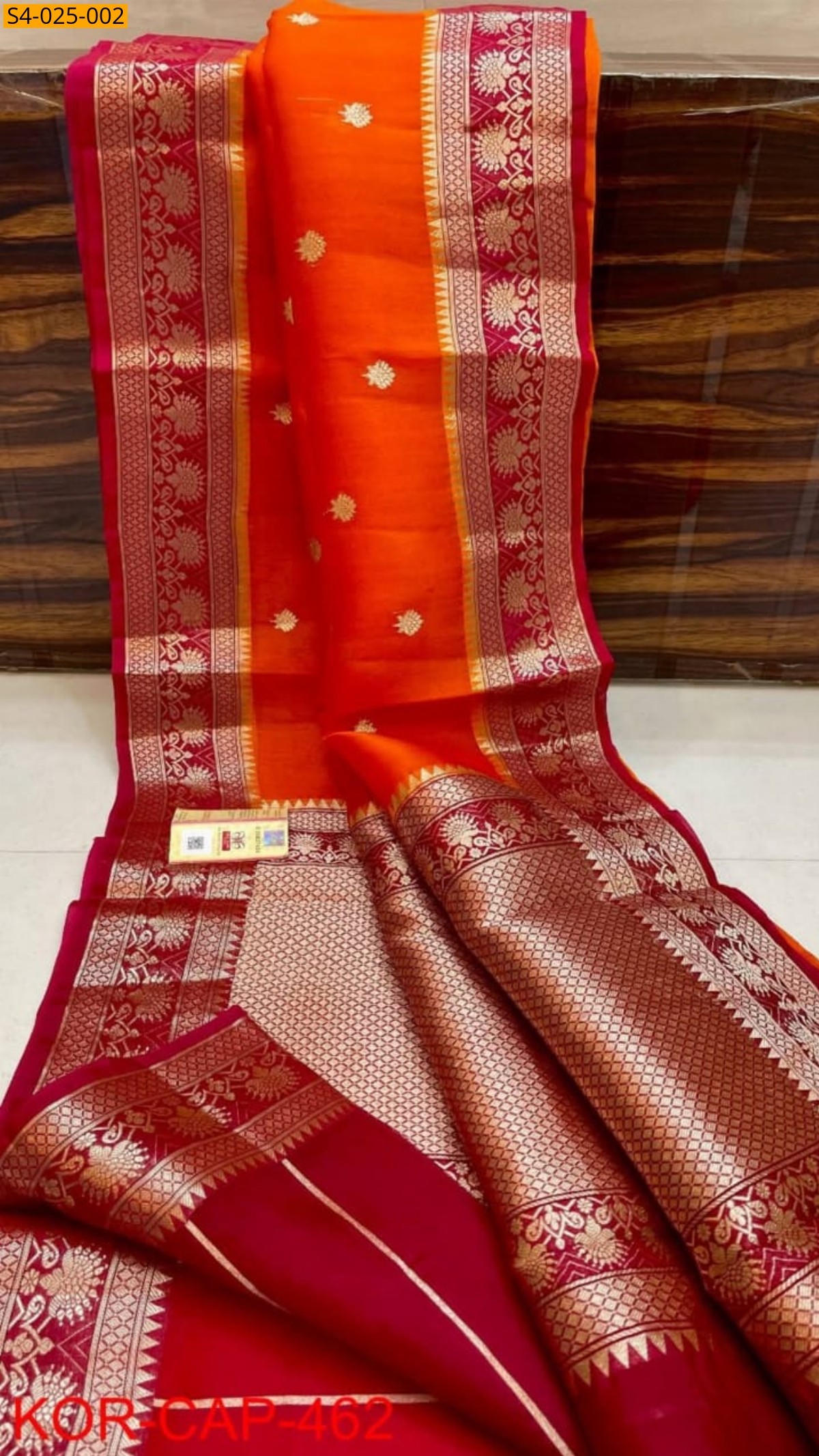 Orange Fancy Banarasi Soft Organza Silk Saree