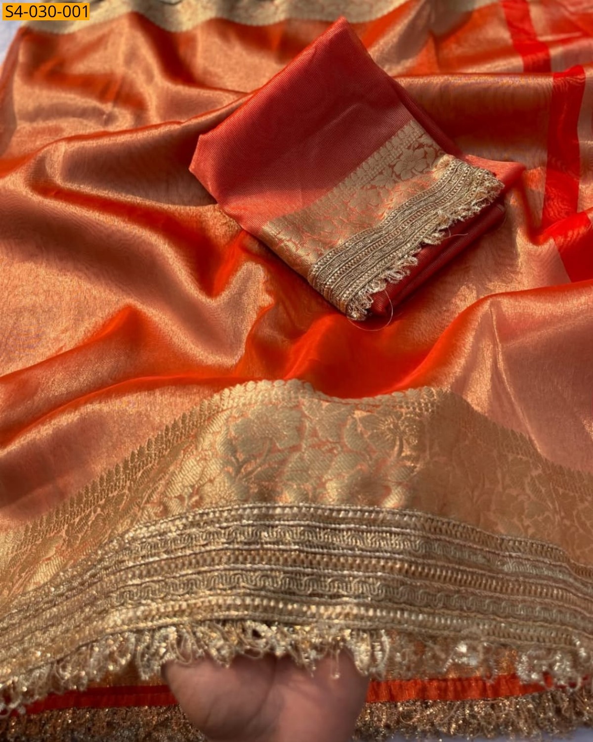 Orange Banarasi Soft Tissue Designer Saree