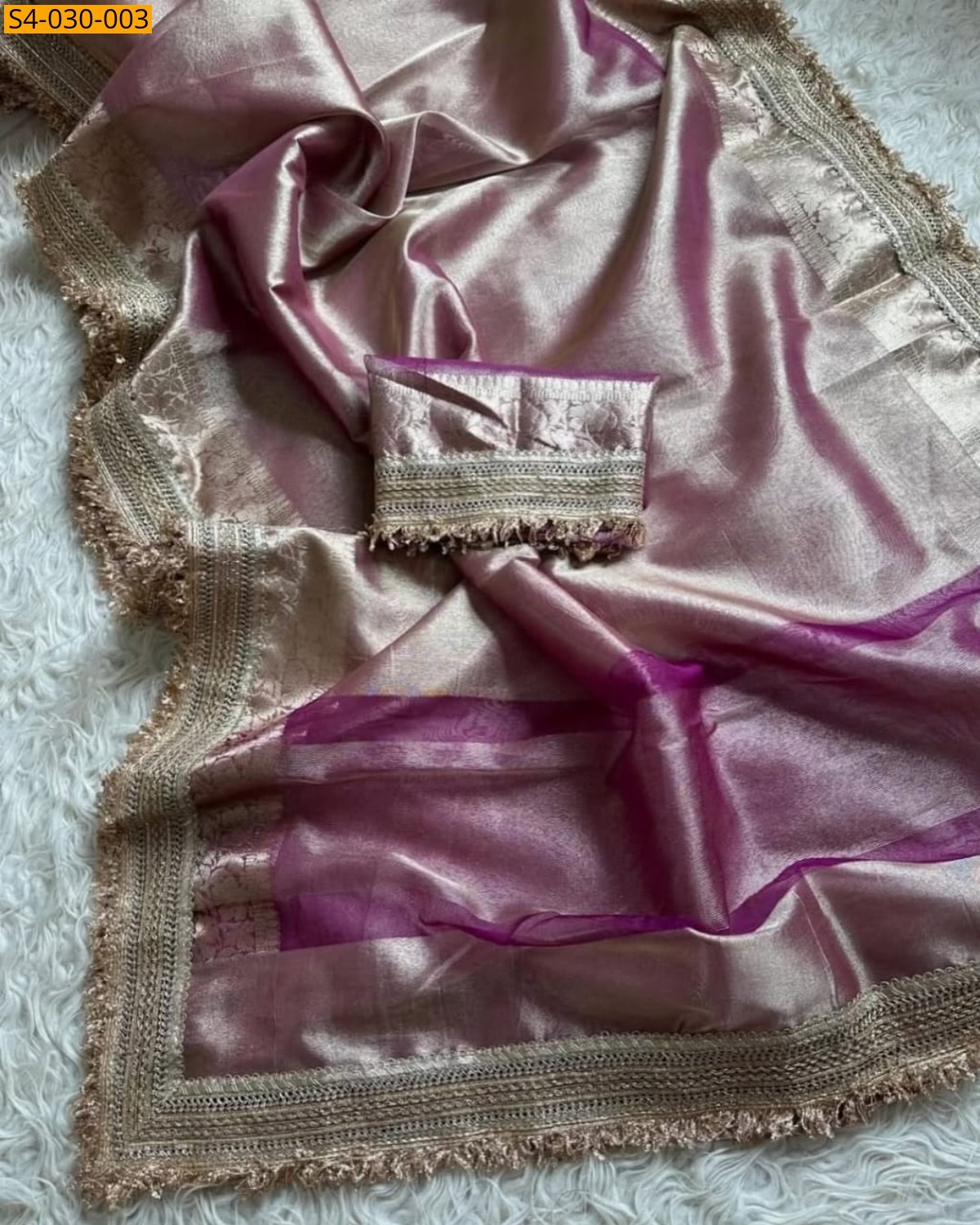 Pink Banarasi Soft Tissue Designer Saree