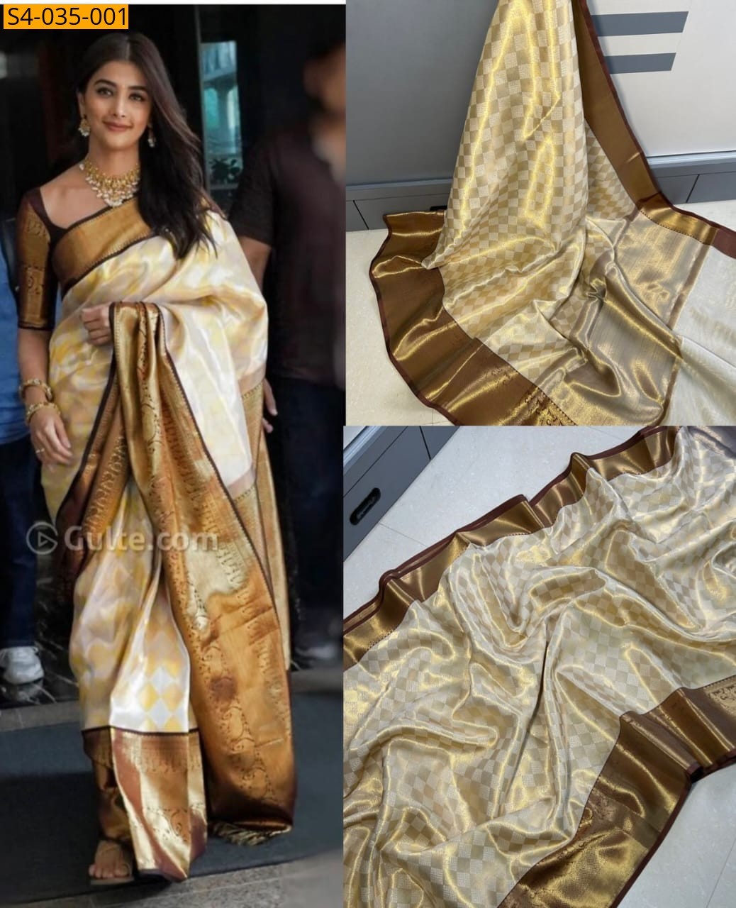 Half white Banarasi Soft Kanchi Tissue Sarees