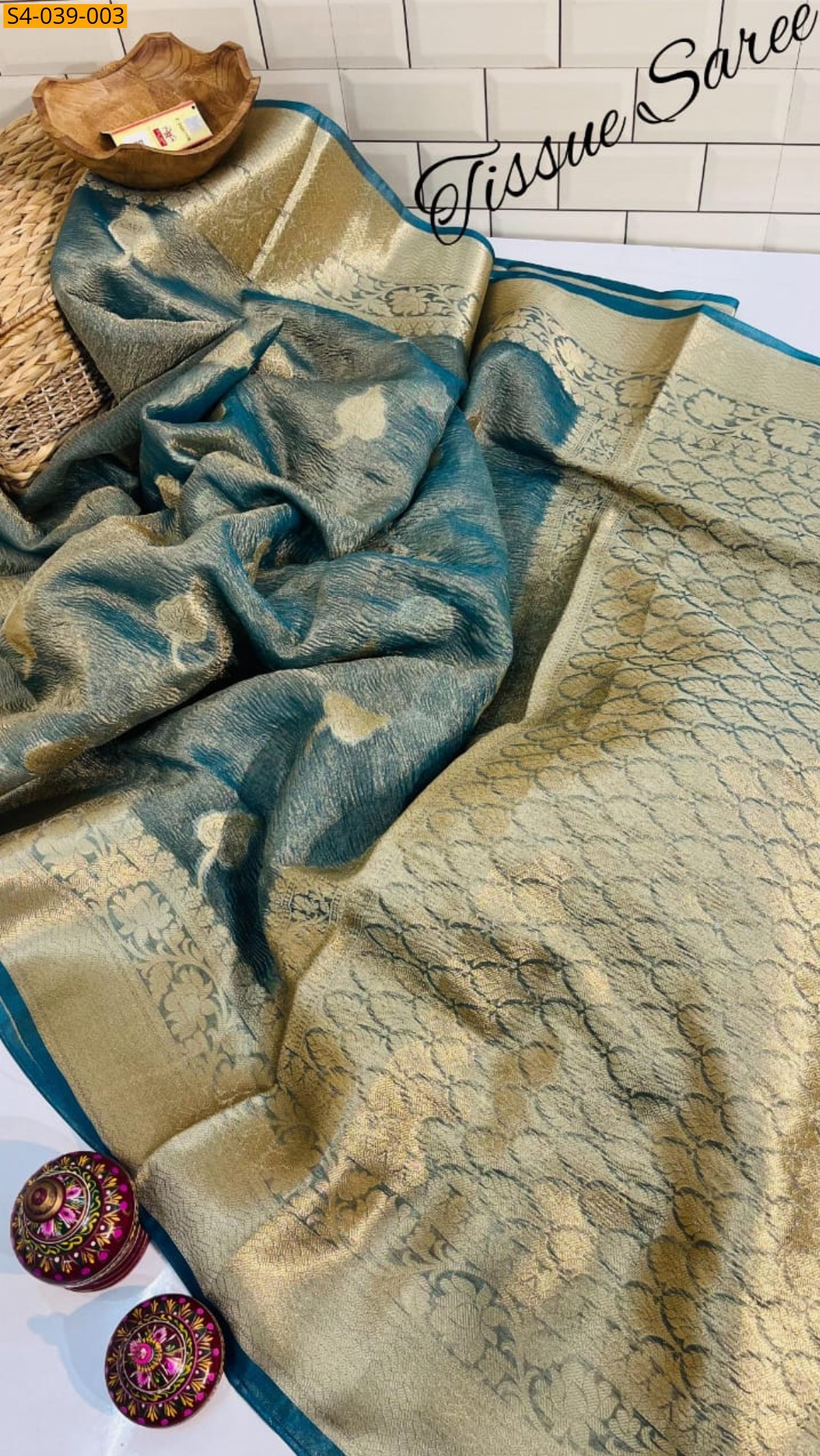 Blue Banarasi Soft Tissue Crush Silk sarees