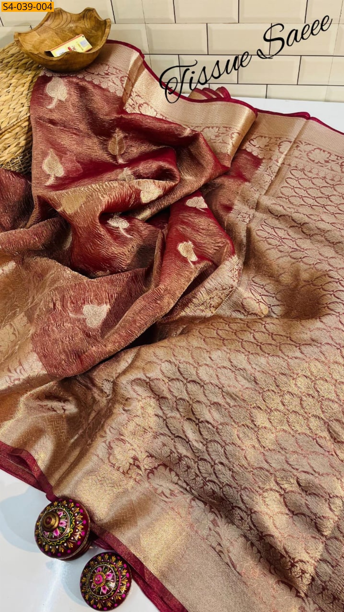 Maroon Banarasi Soft Tissue Crush Silk sarees