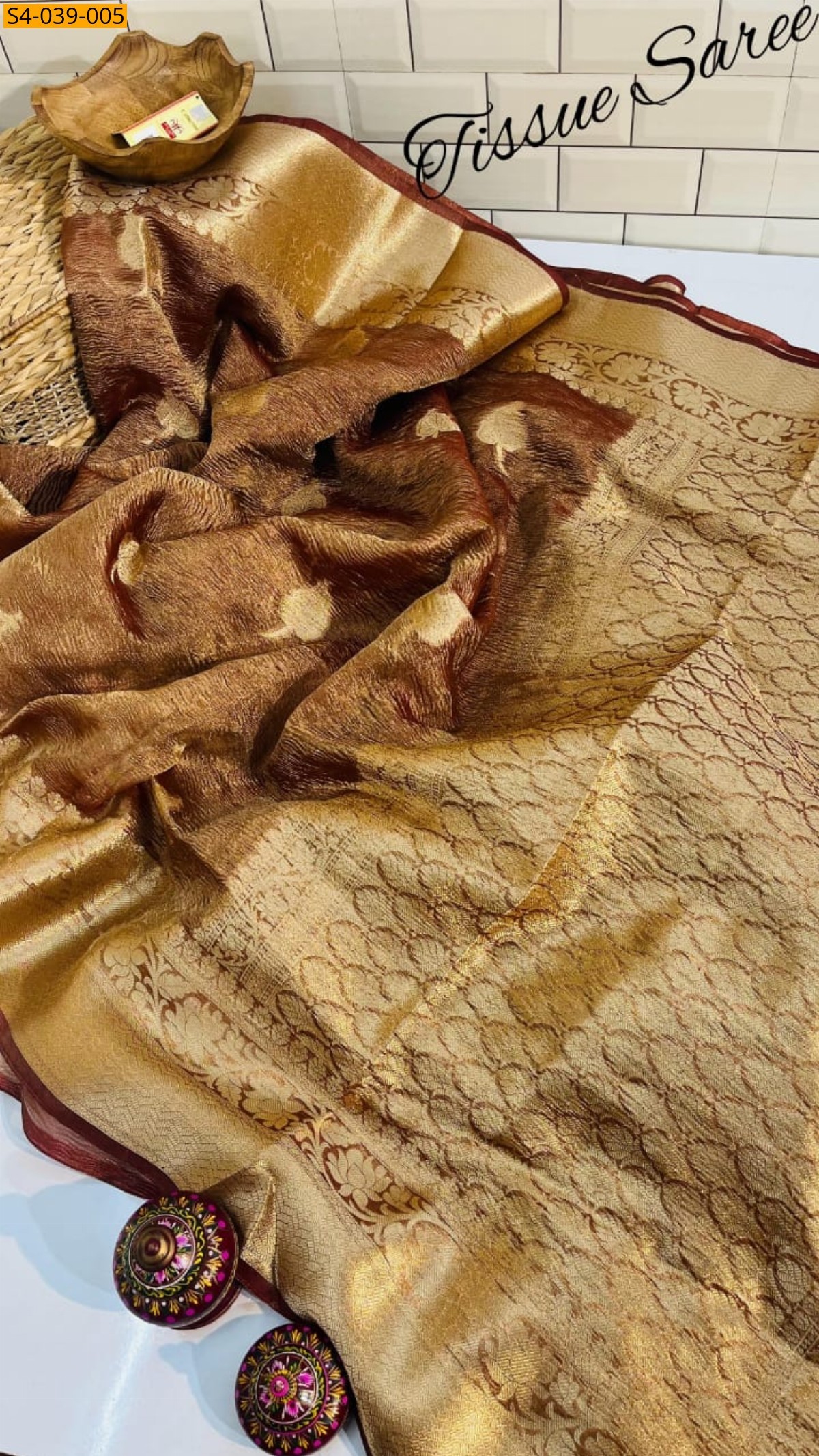 Brown Banarasi Soft Tissue Crush Silk sarees