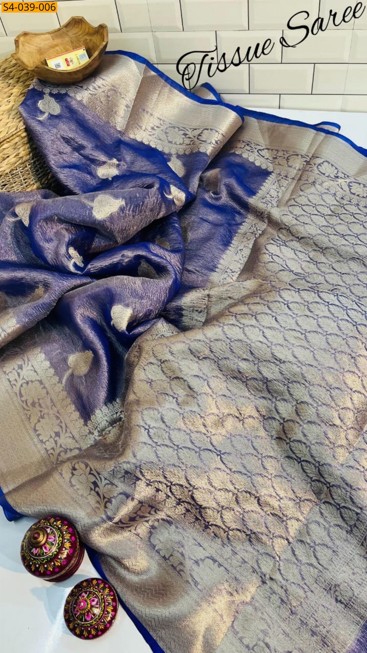 Blue Banarasi Soft Tissue Crush Silk sarees