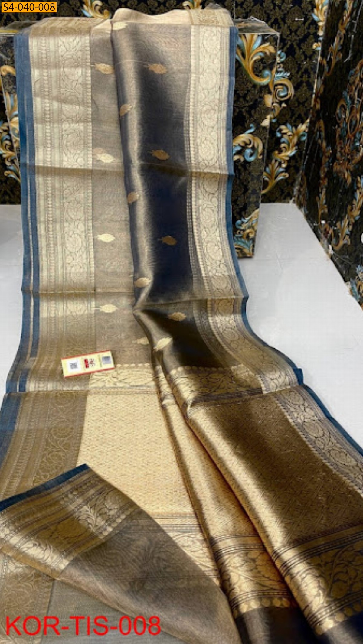 Gray Banarasi Soft Tissue  Silk Saree