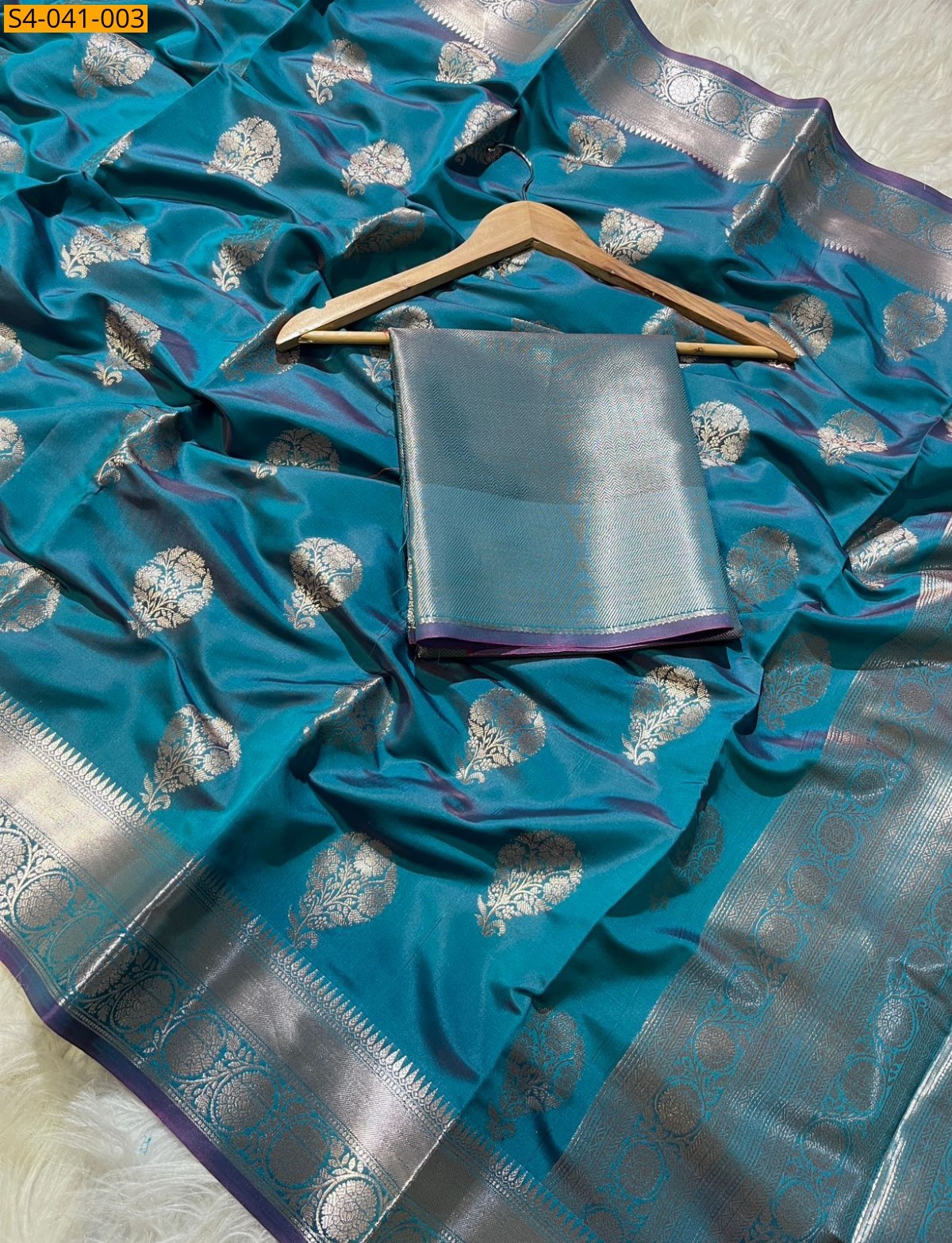 Rama Blue Banarasi Soft Katan Silk Saree