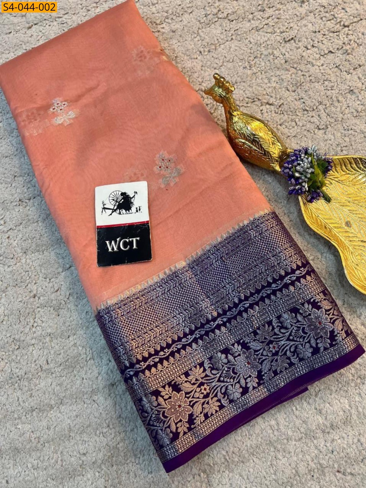 Peach Banarasi soft warm silk saree