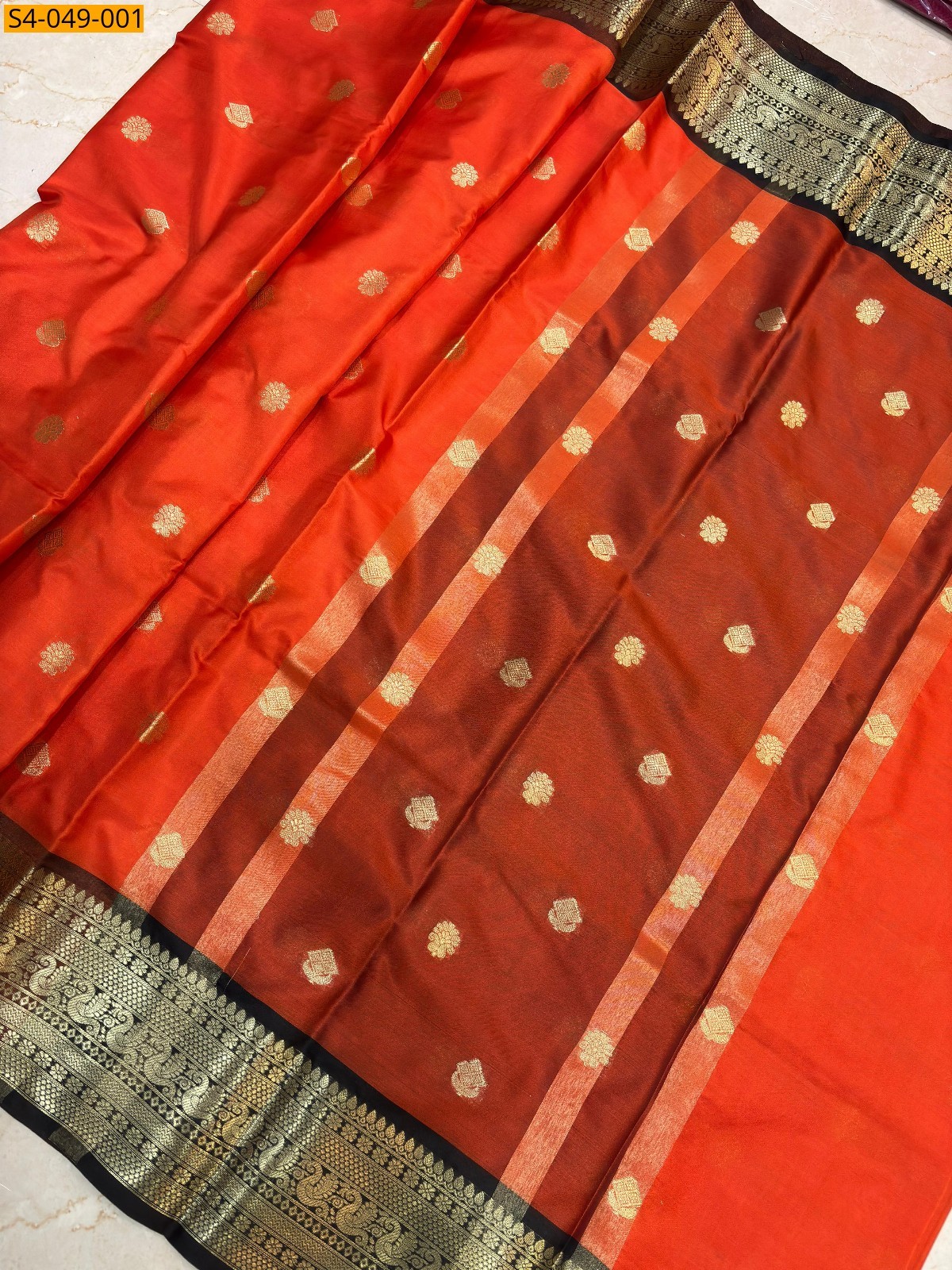 Orange Soft banarasi katan silk sarees