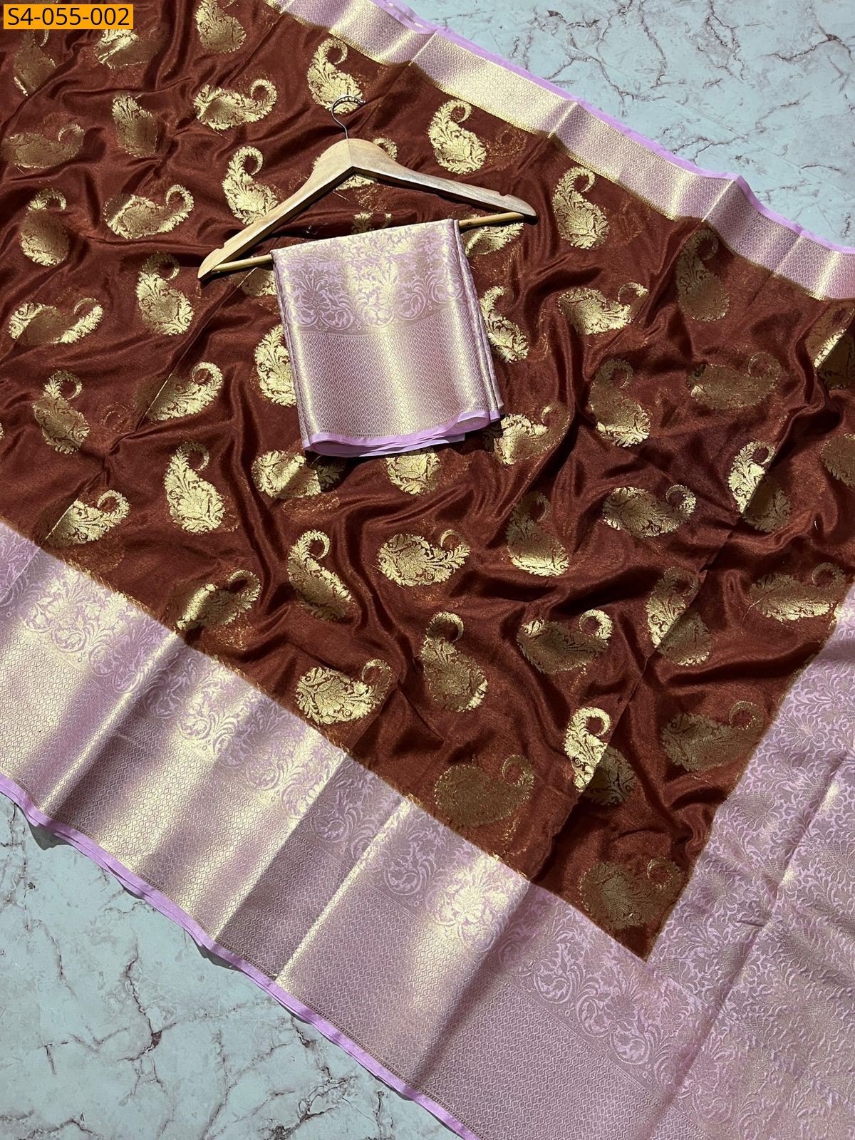 Dark brown Banarasi Soft Silk Sarees