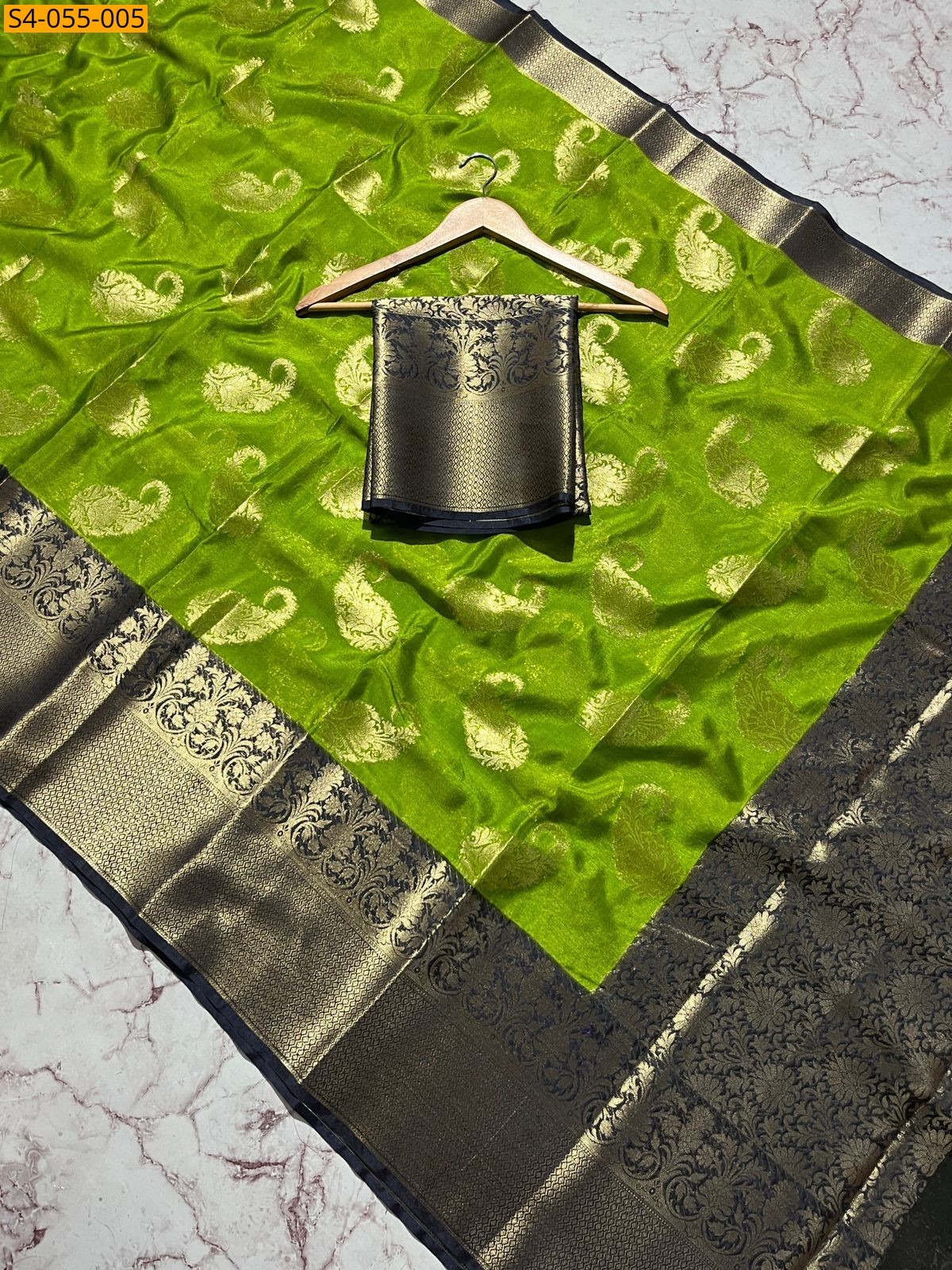 Parrot Green Banarasi Soft Silk Sarees