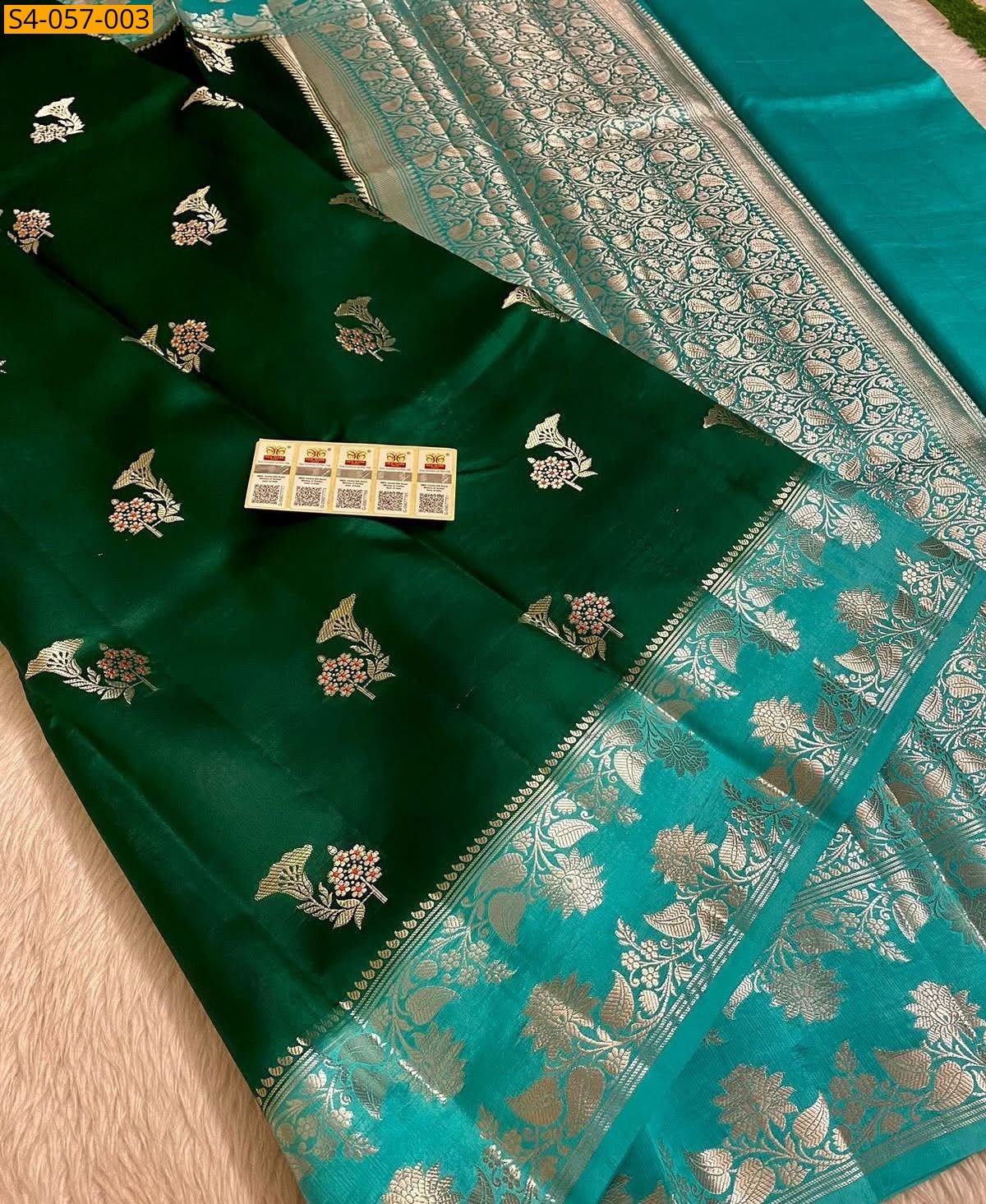 Dark Green Banarasi Soft Raw Mango Silk Sarees