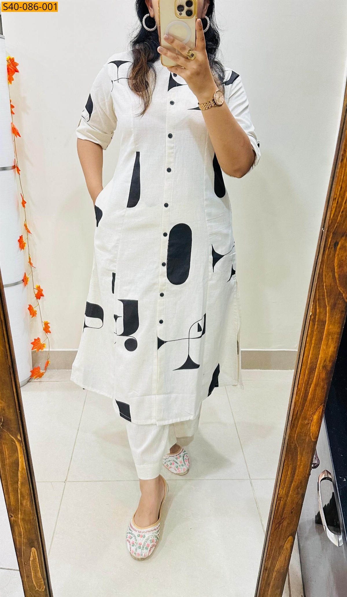 White Premium printed Fine Cotton Kurti and pant 