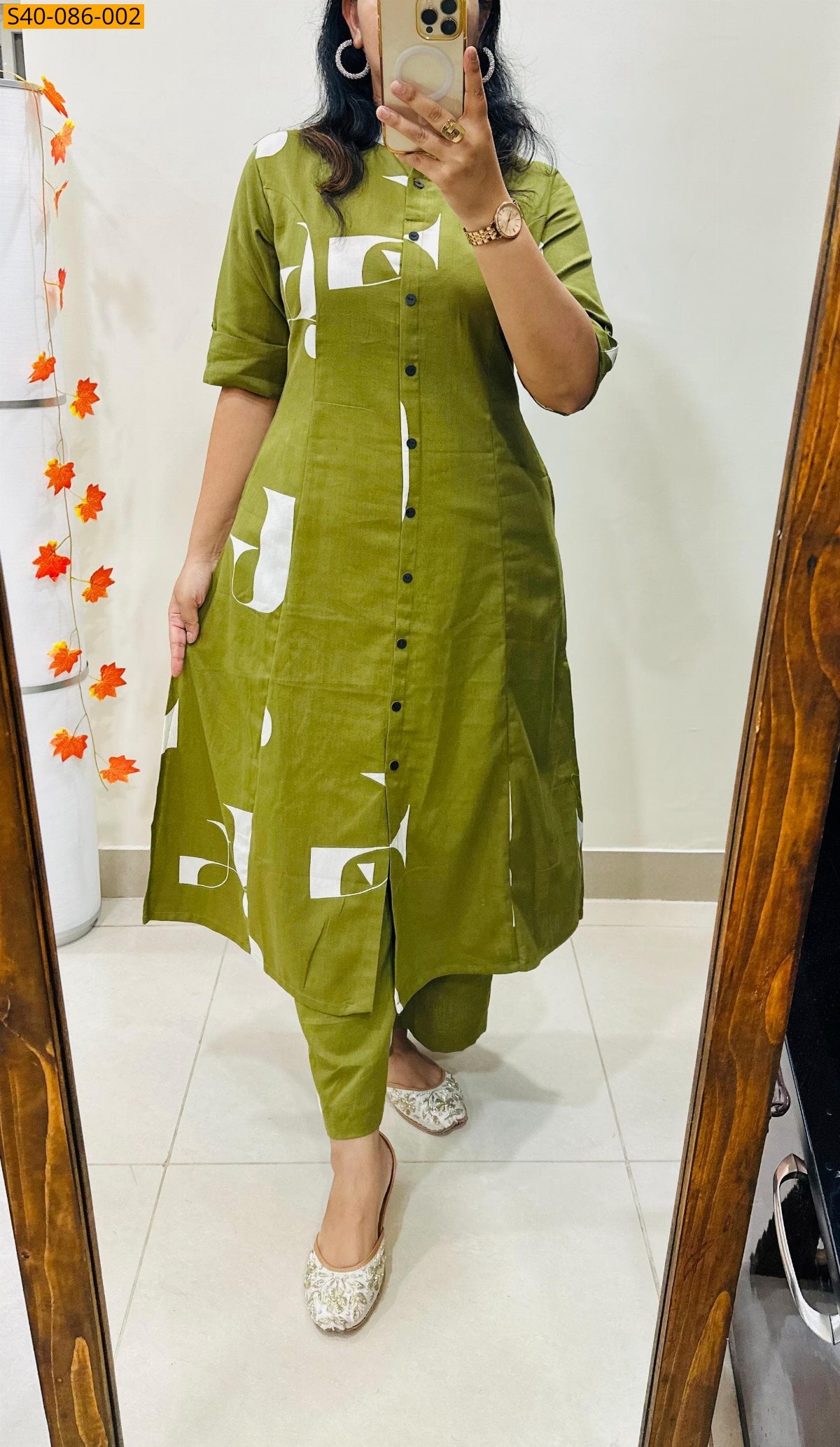 Green Premium printed Fine Cotton Kurti and pant 