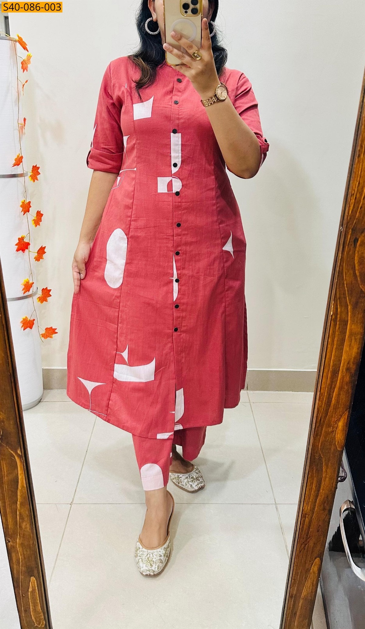 Pink Premium printed Fine Cotton Kurti and pant 