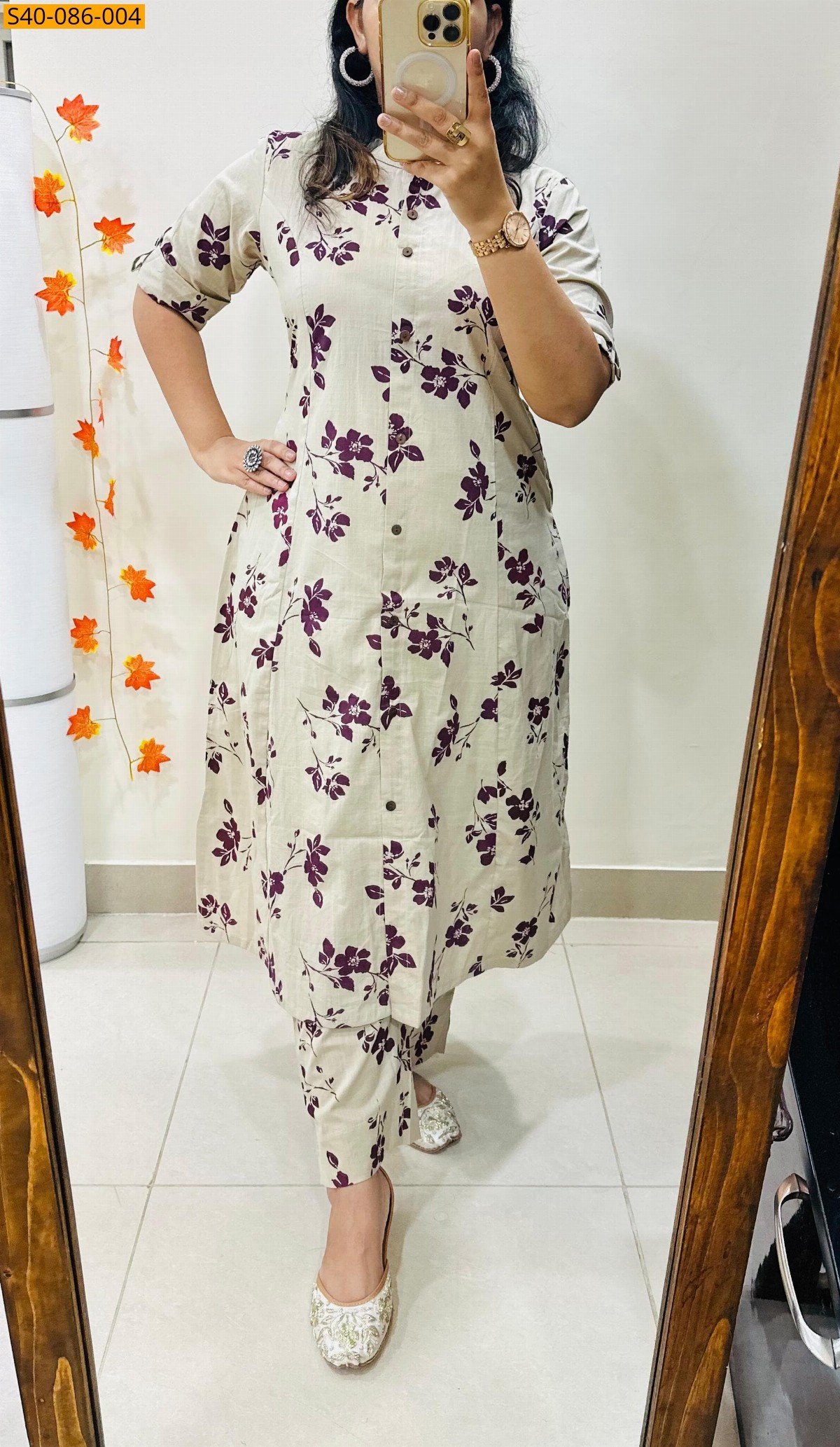 White Premium printed Fine Cotton Kurti and pant 