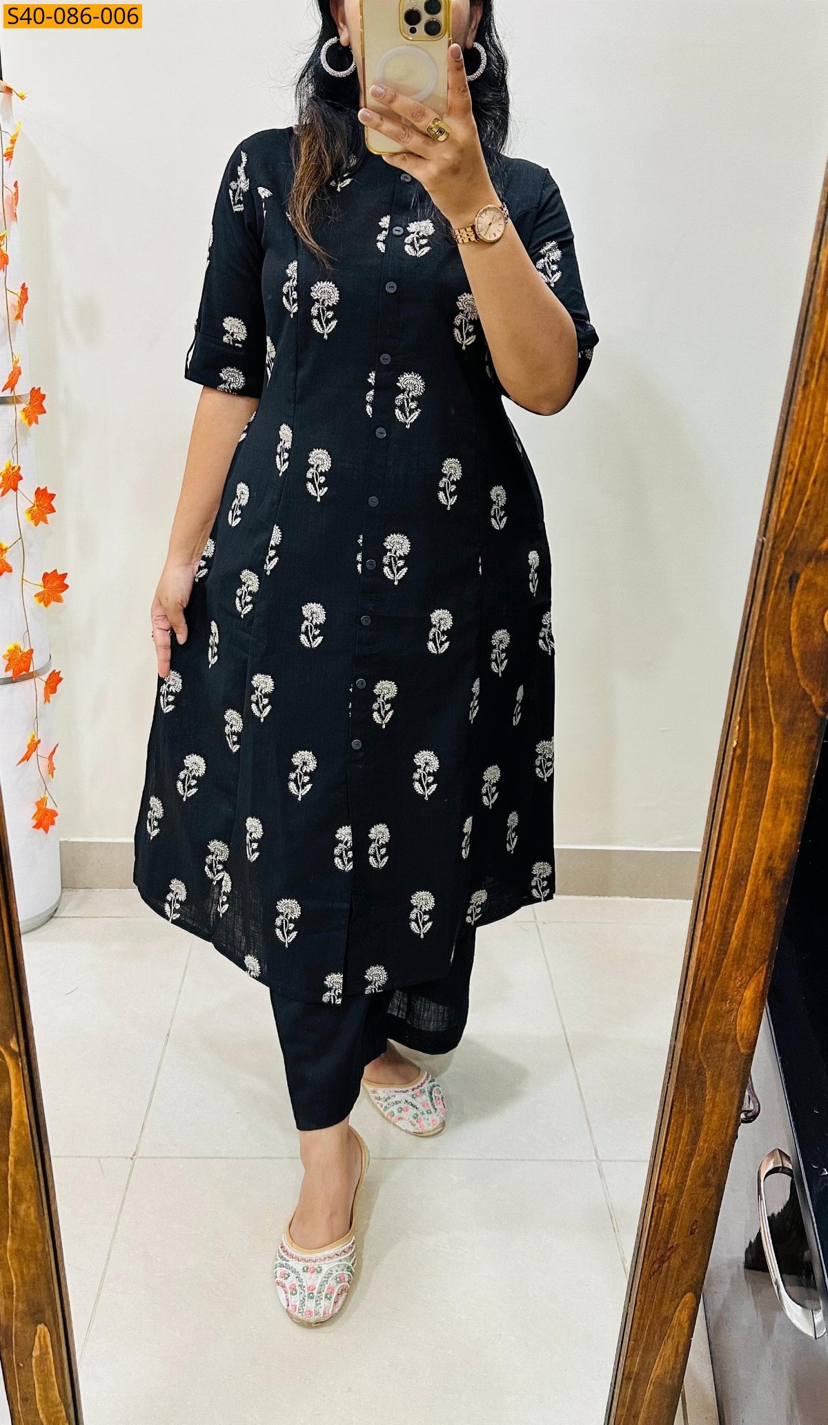 Black Premium printed Fine Cotton Kurti and pant 