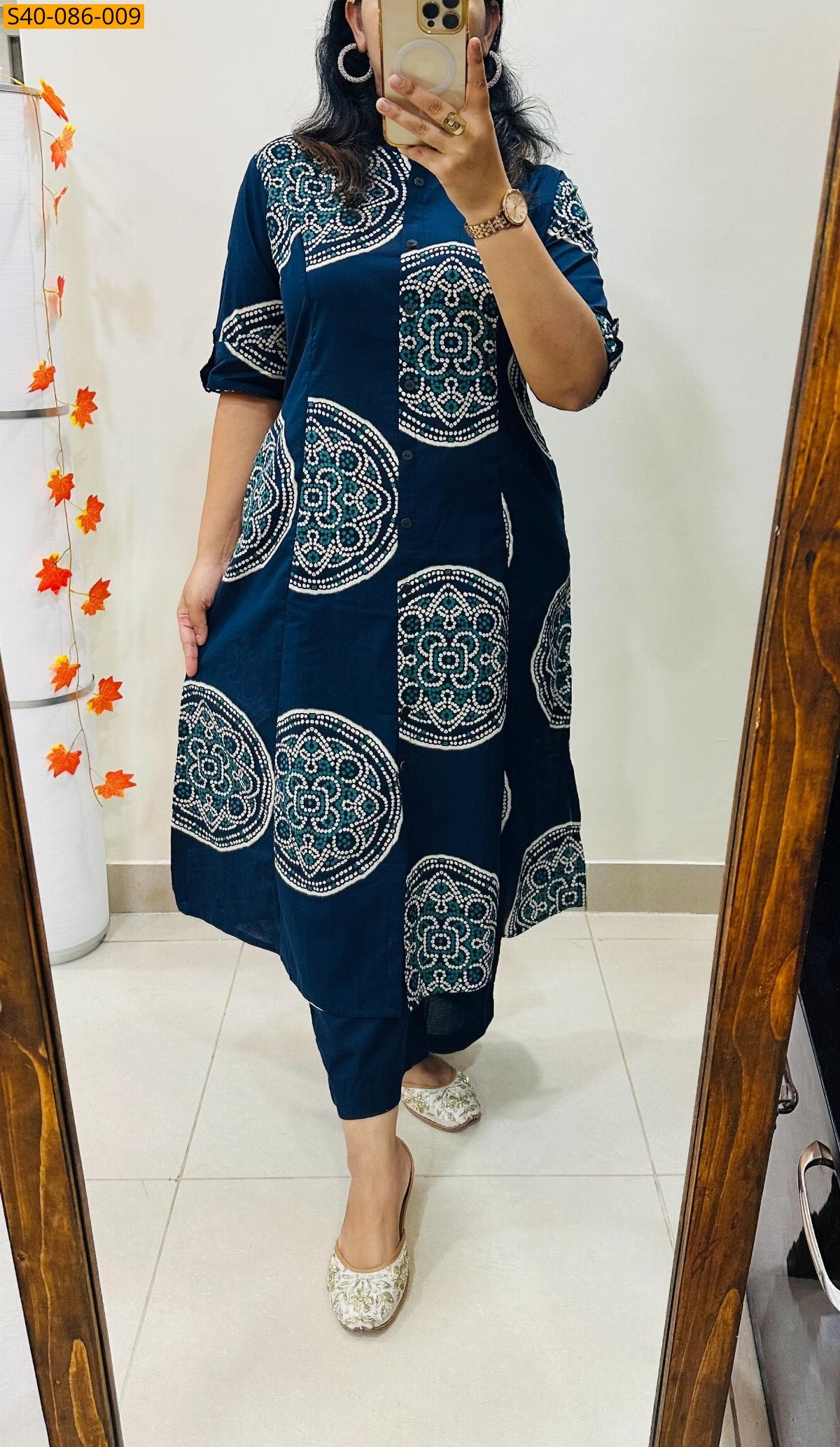 Navy Blue Premium printed Fine Cotton Kurti and pant 