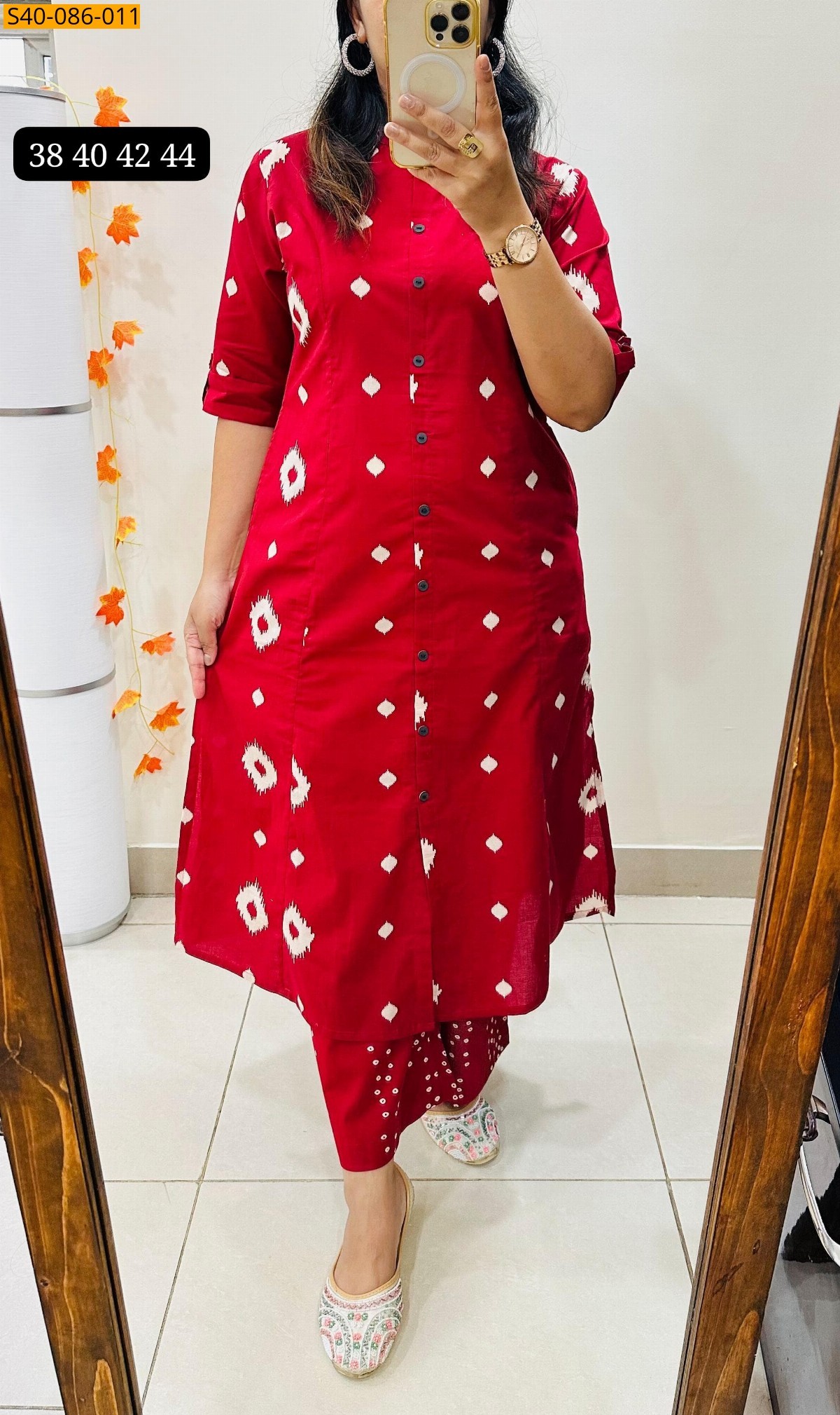 Red Premium printed  Cotton Coord set 