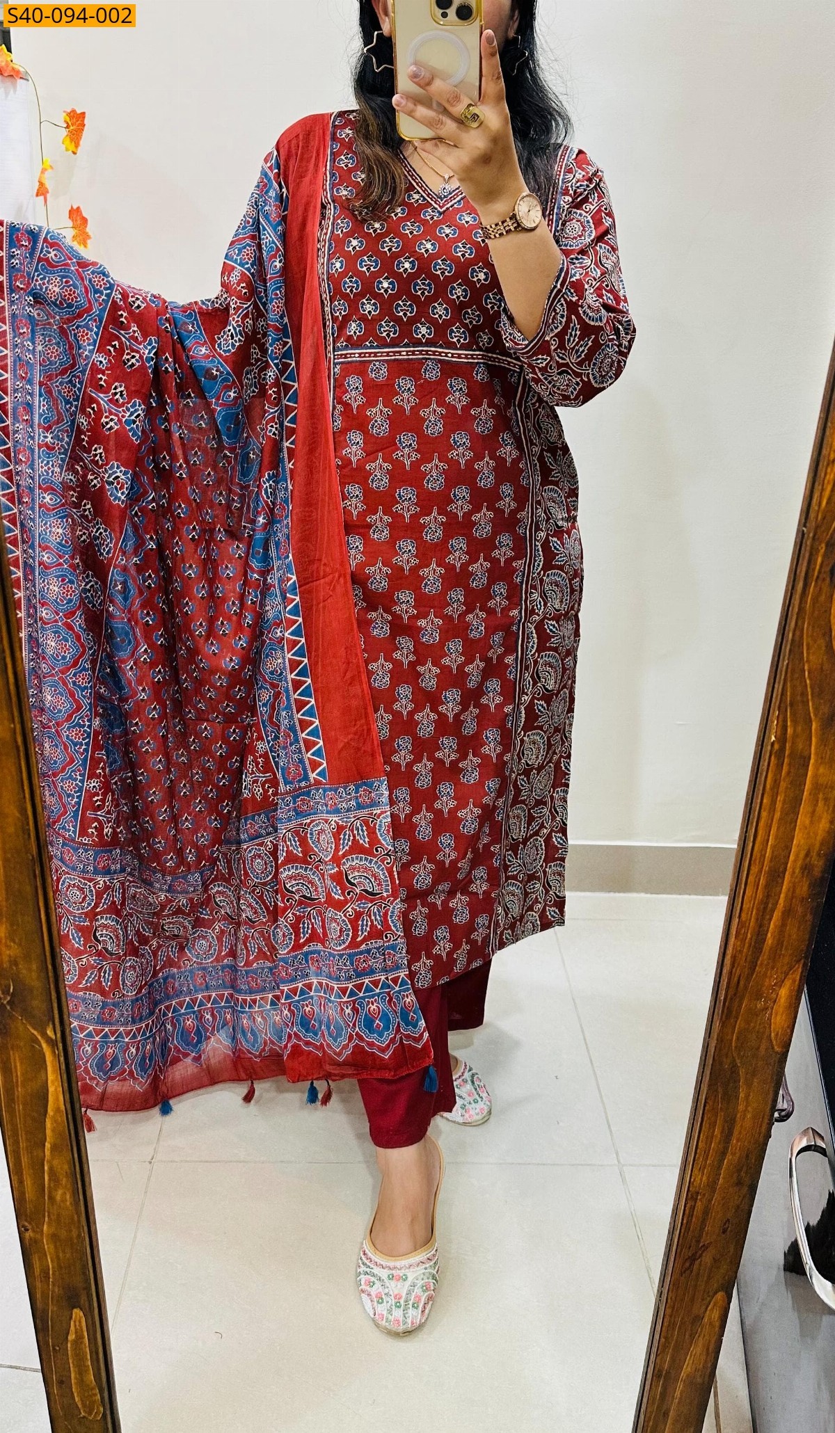 Red Azrak cotton 3 piece suit 