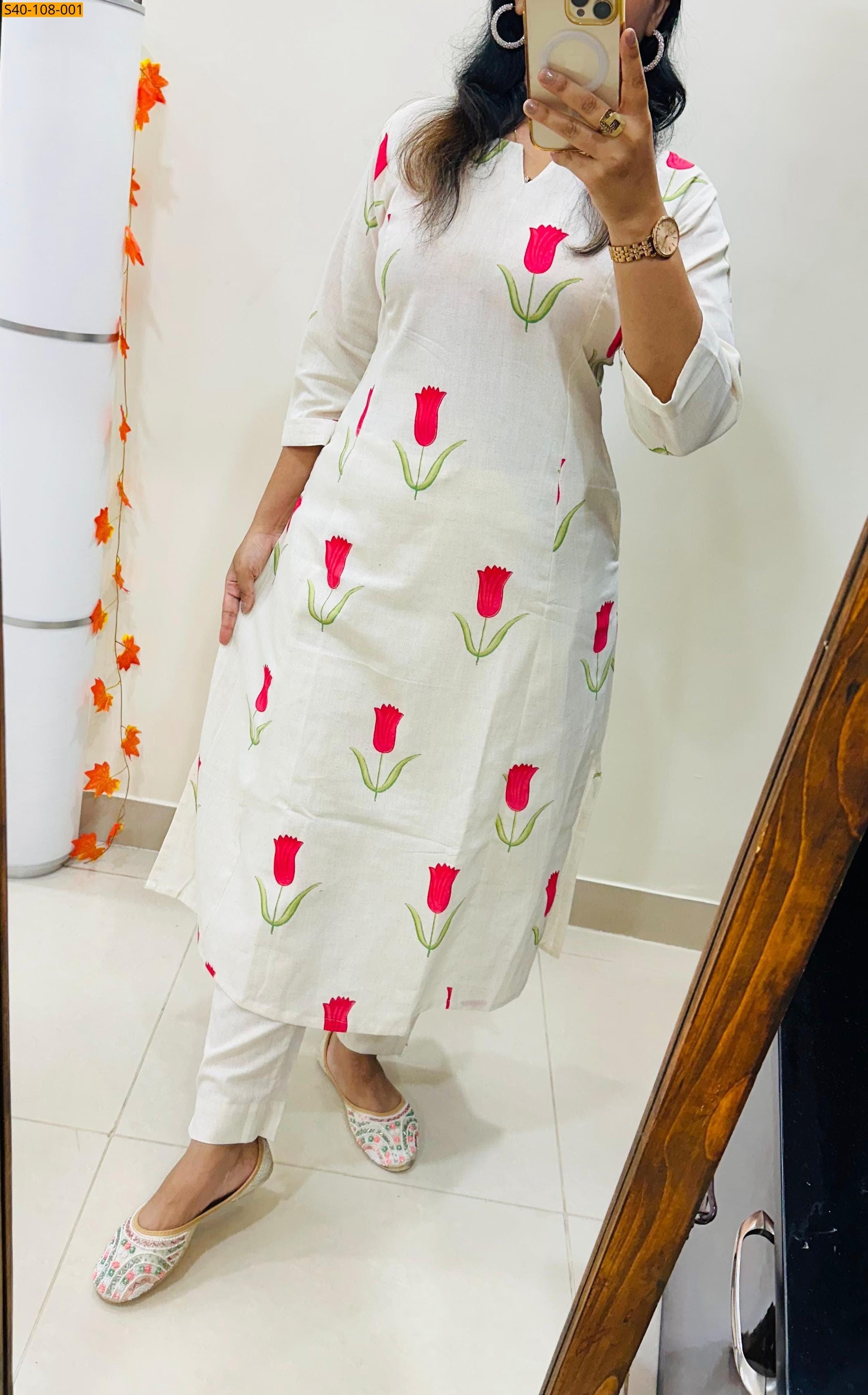White Cotton printed co-ord set