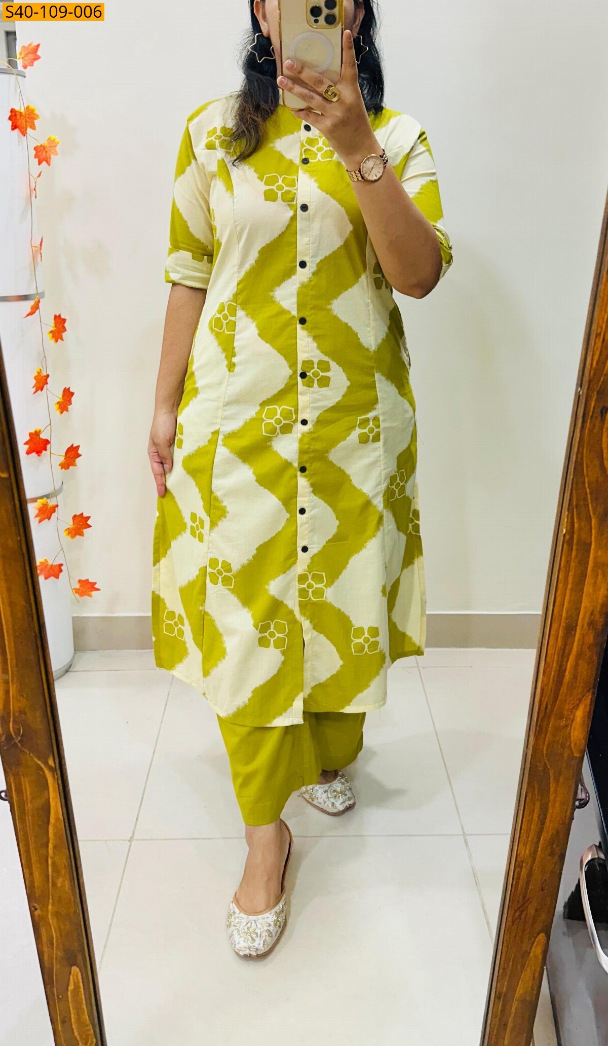 Green Fancy Aline kurti co -rd set