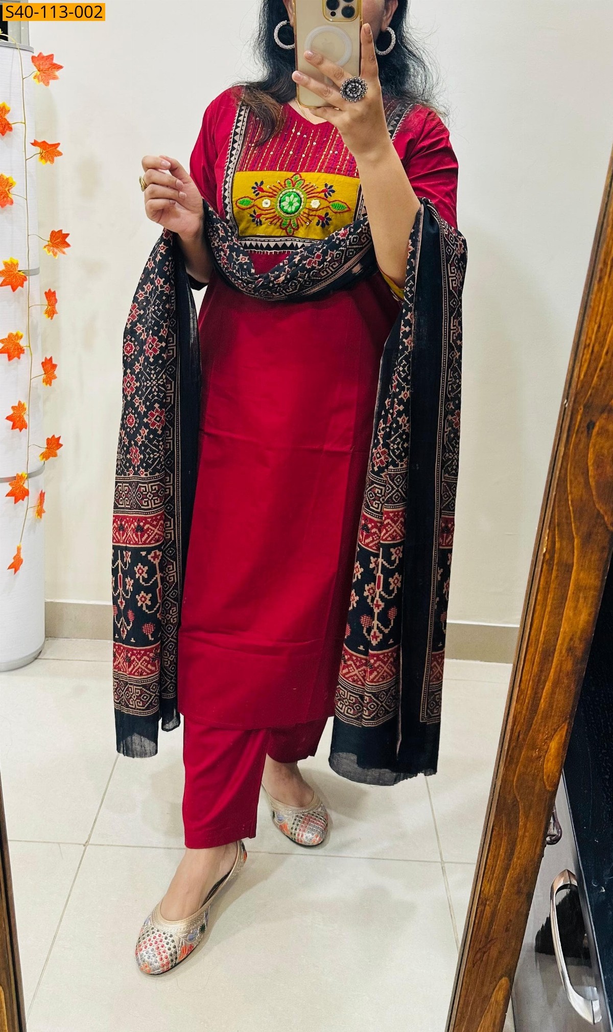 Red Fancy sequins works 3 piece set