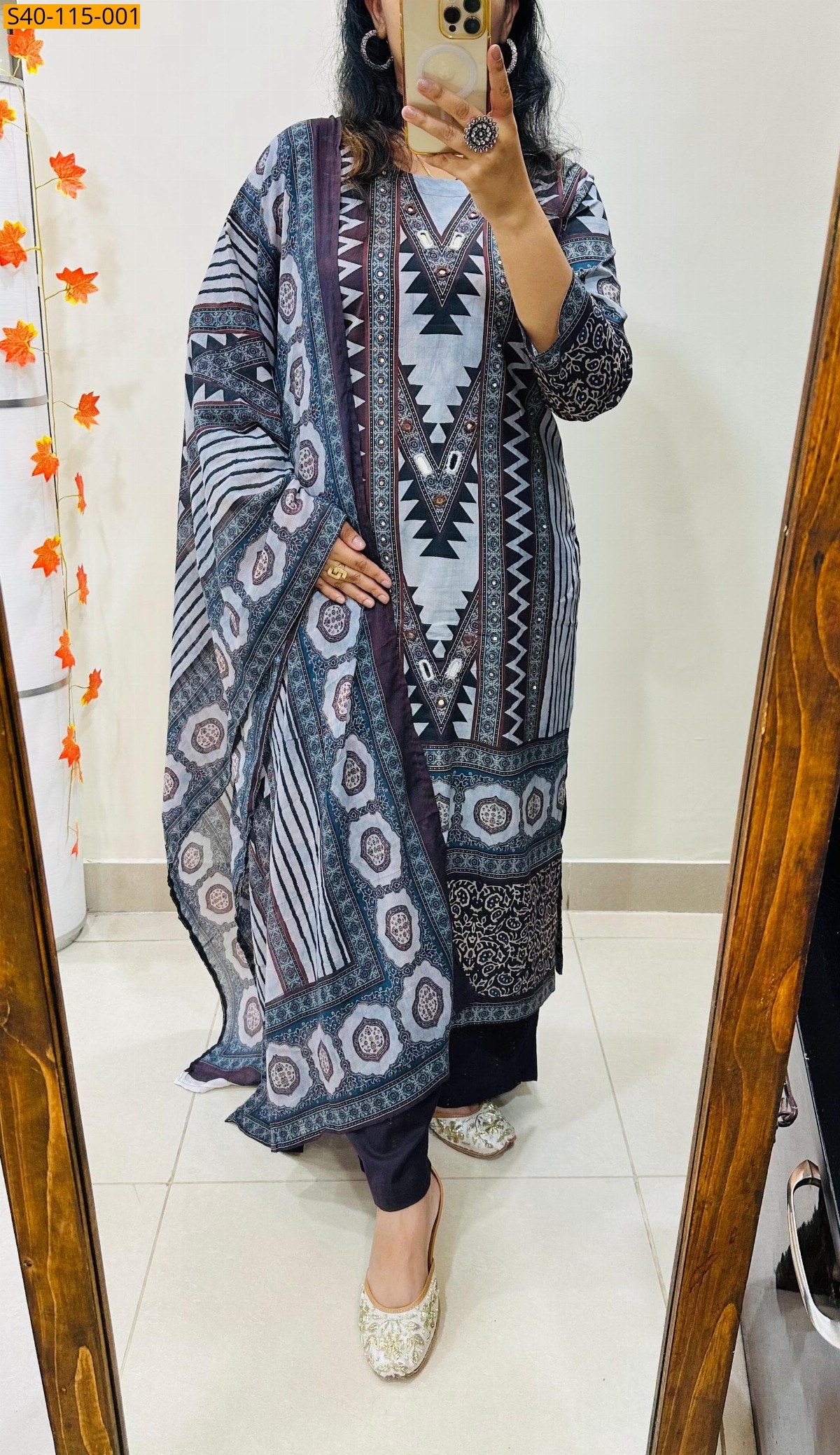 Gray Fancy cotton 3 pcs suit