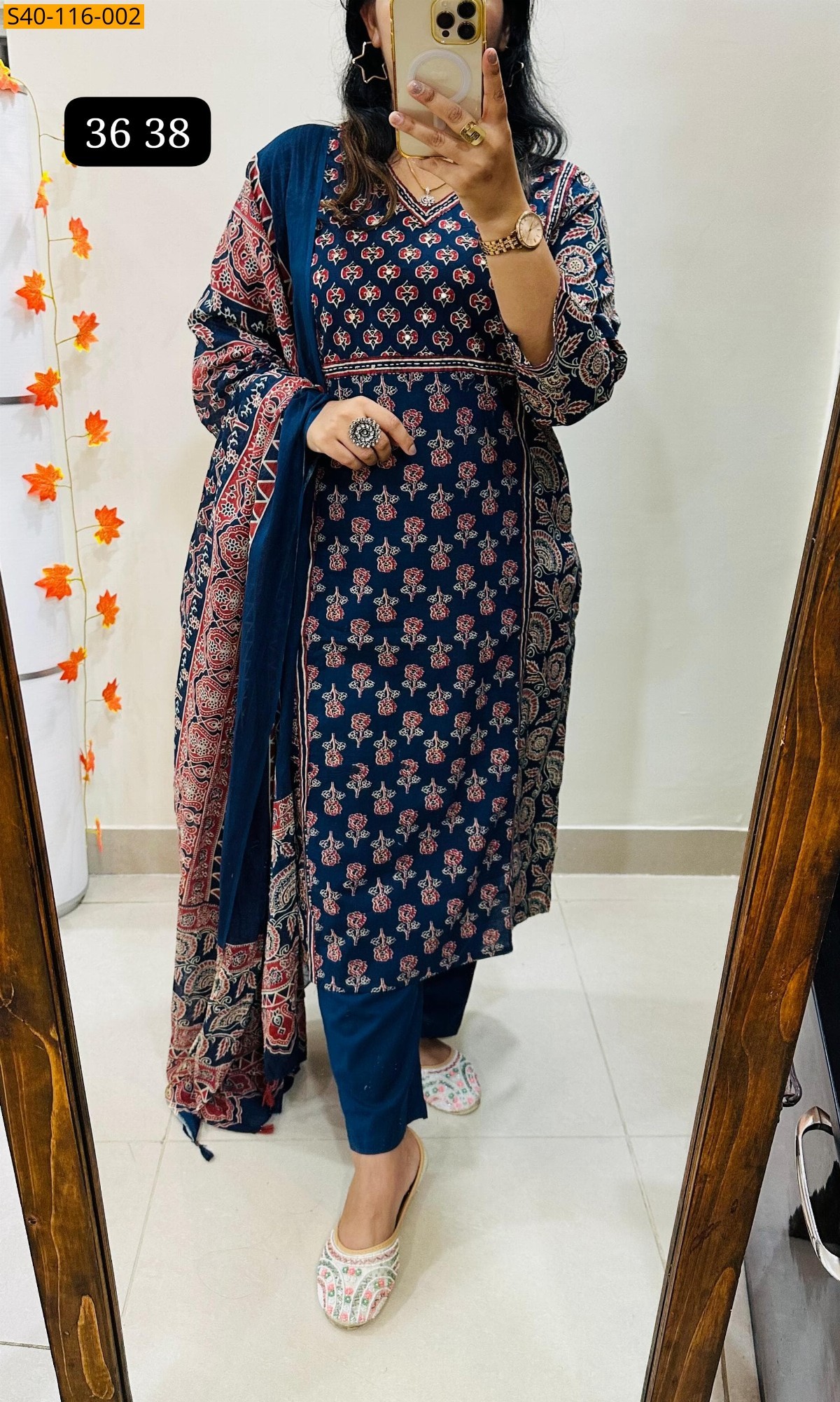 Navy Blue Fancy ajrakh print suit