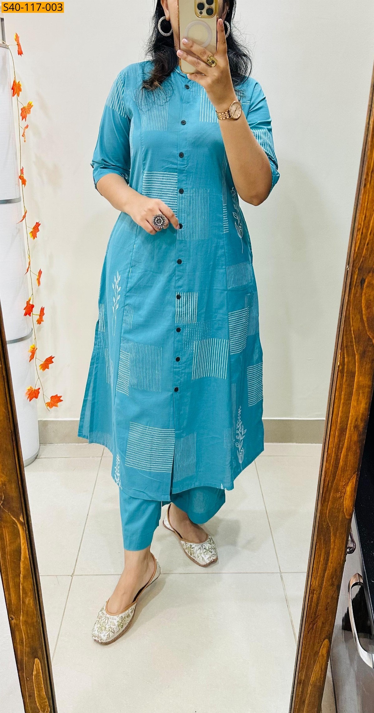 Blue Fancy Aline cotton Kurti set