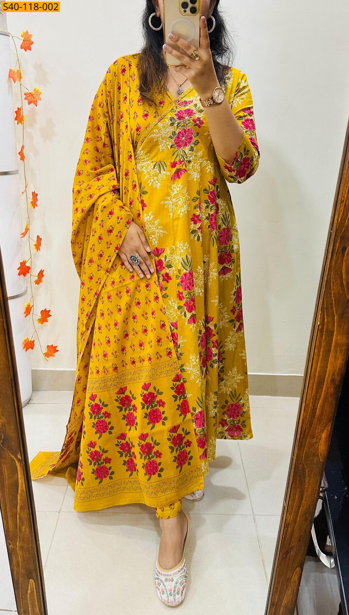 Yellow Fancy ajrakh print 3 pcs cotton suit 