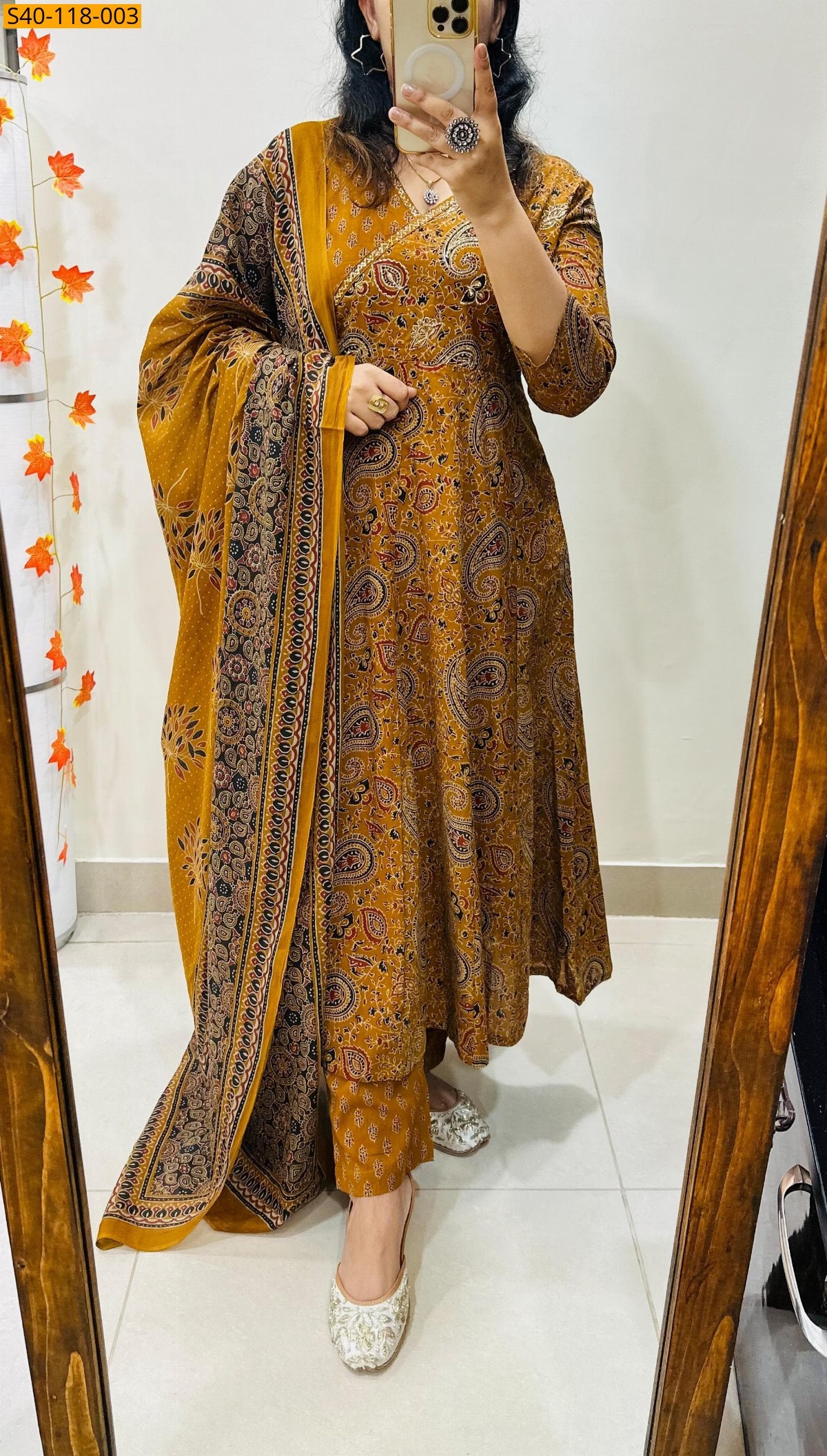 Mustard Fancy ajrakh print 3 pcs cotton suit 