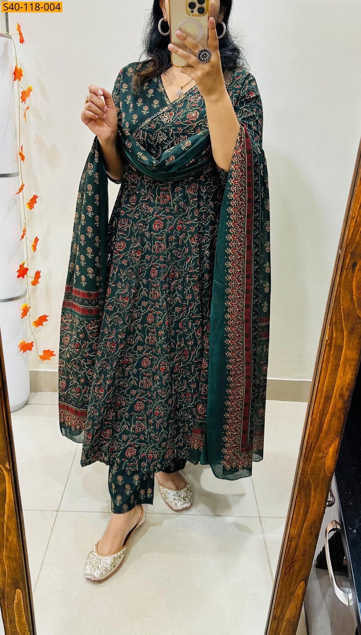 Green Fancy ajrakh print 3 pcs cotton suit 
