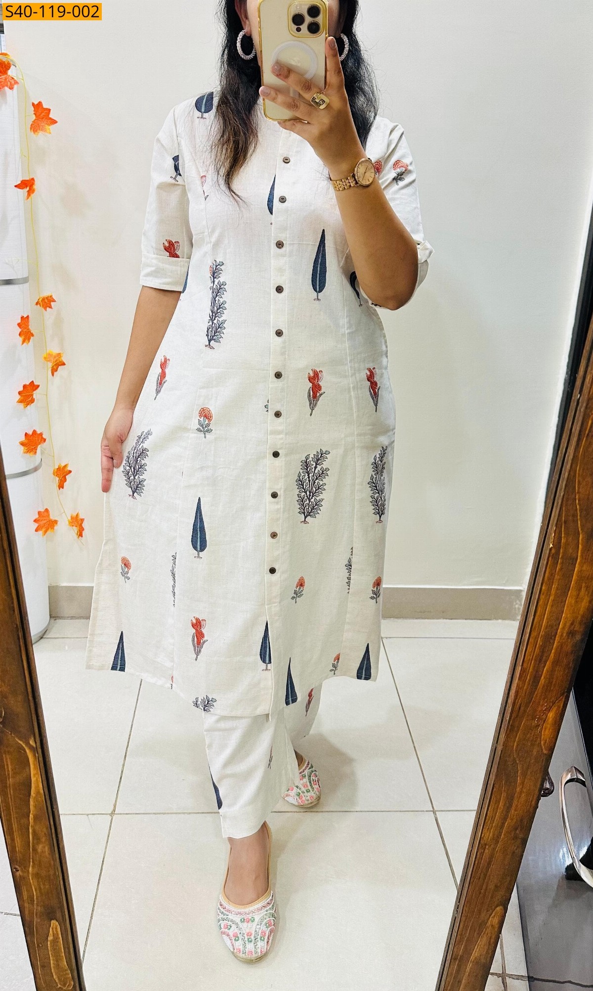 White Fancy Aline cotton Kurti set