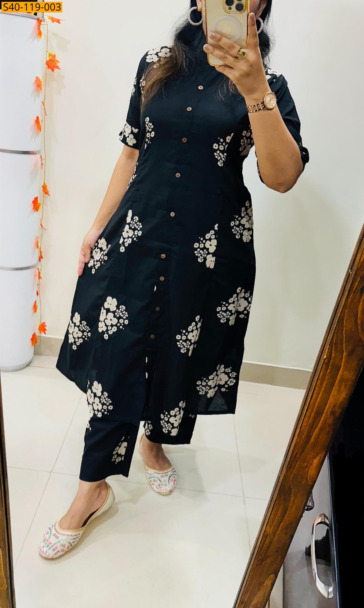 Black Fancy Aline cotton Kurti set