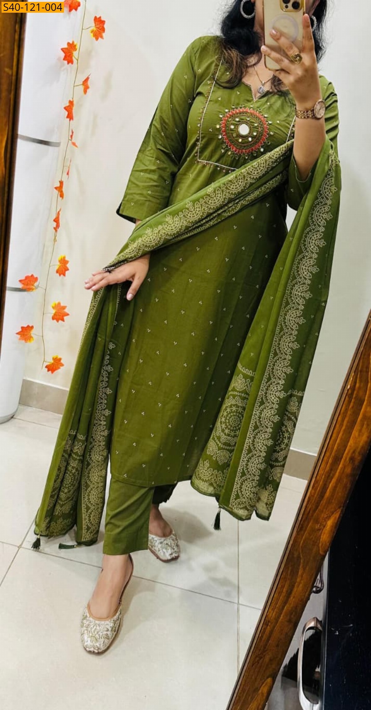 Green Fancy Dhabu Cotton Straight Suit