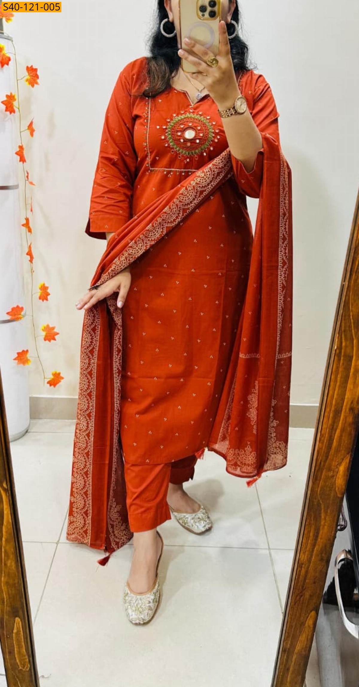 Red Fancy Dhabu Cotton Straight Suit