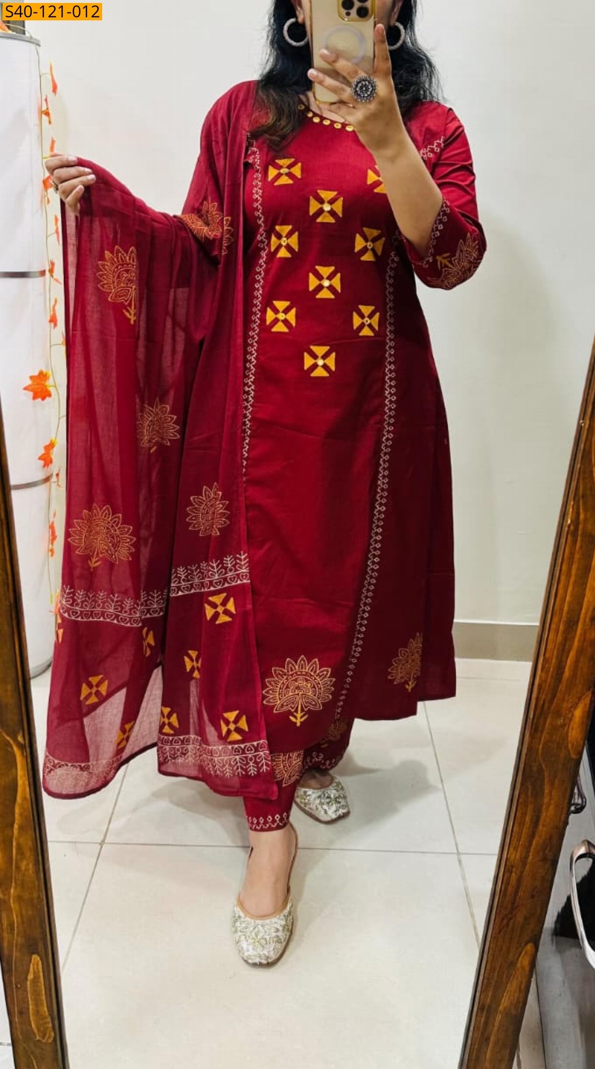 Maroon Fancy Premium Rich Cotton 3 piece suit set
