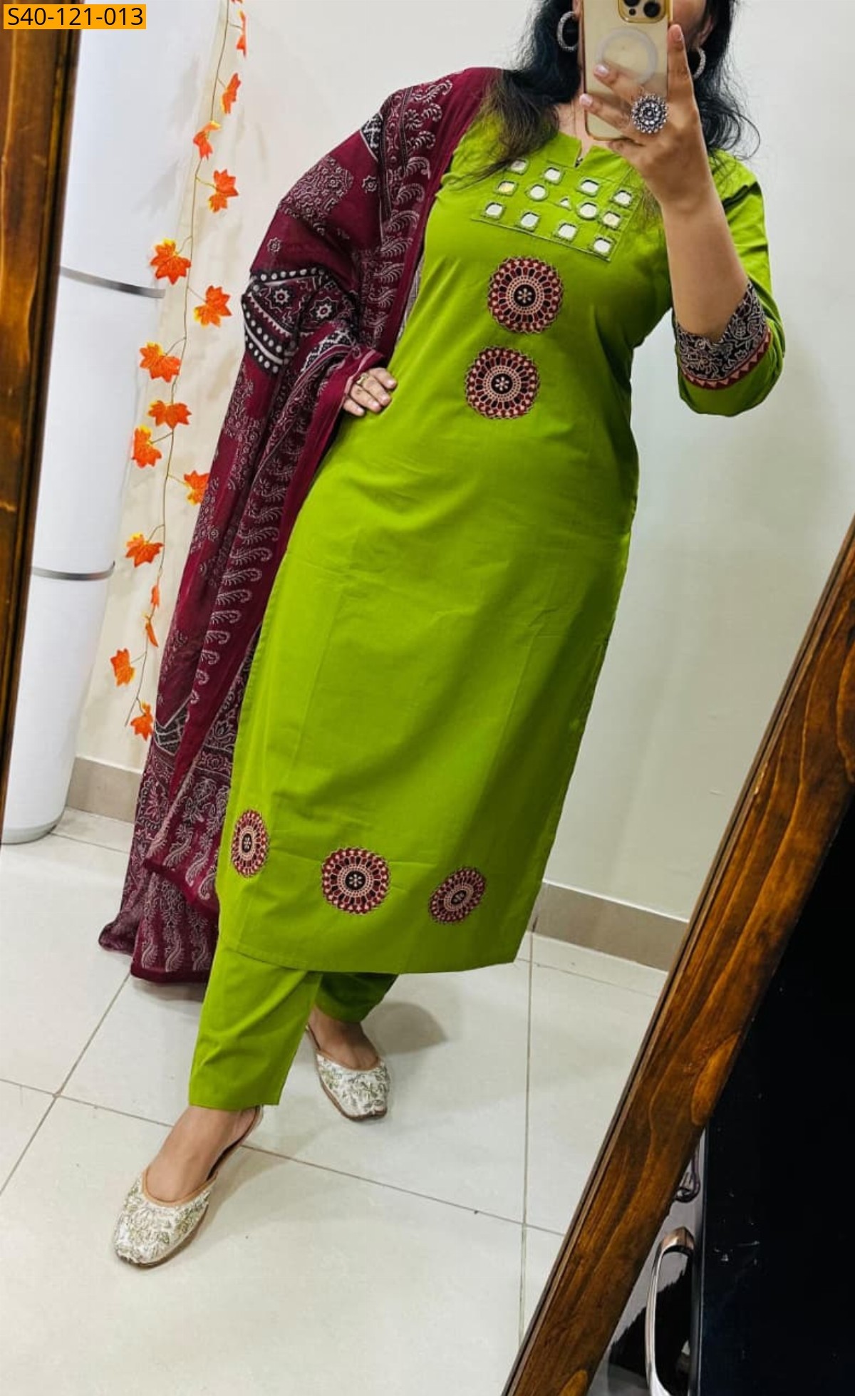 Green Fancy Premium Rich Cotton 3 piece suit set