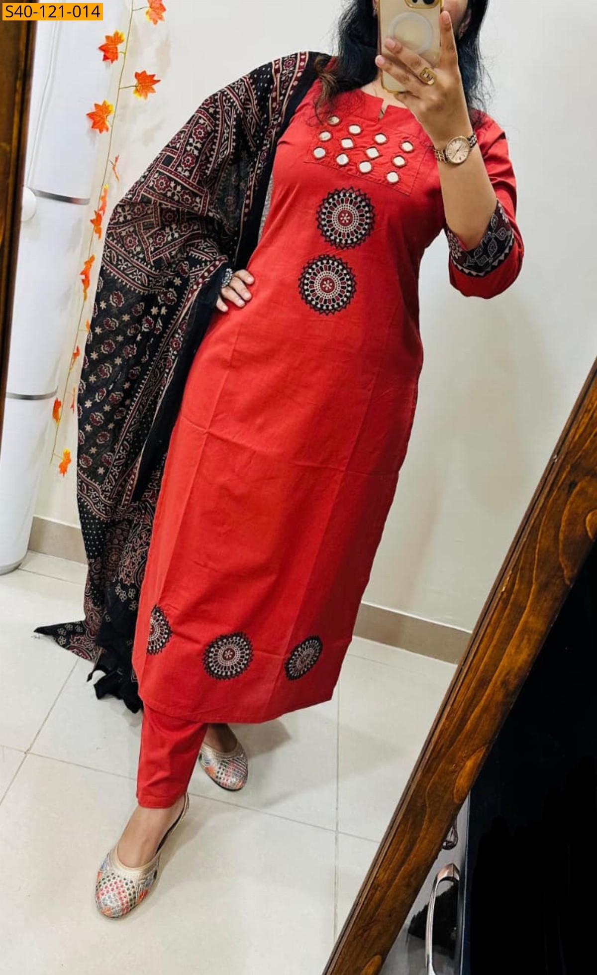 Red Fancy Premium Rich Cotton 3 piece suit set