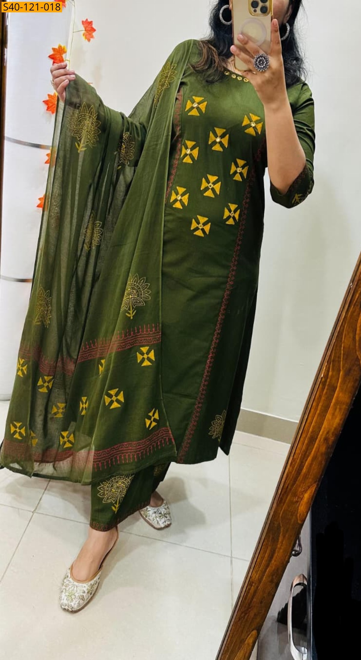 Green Fancy Dhabu Cotton Suit 3 Piece Set