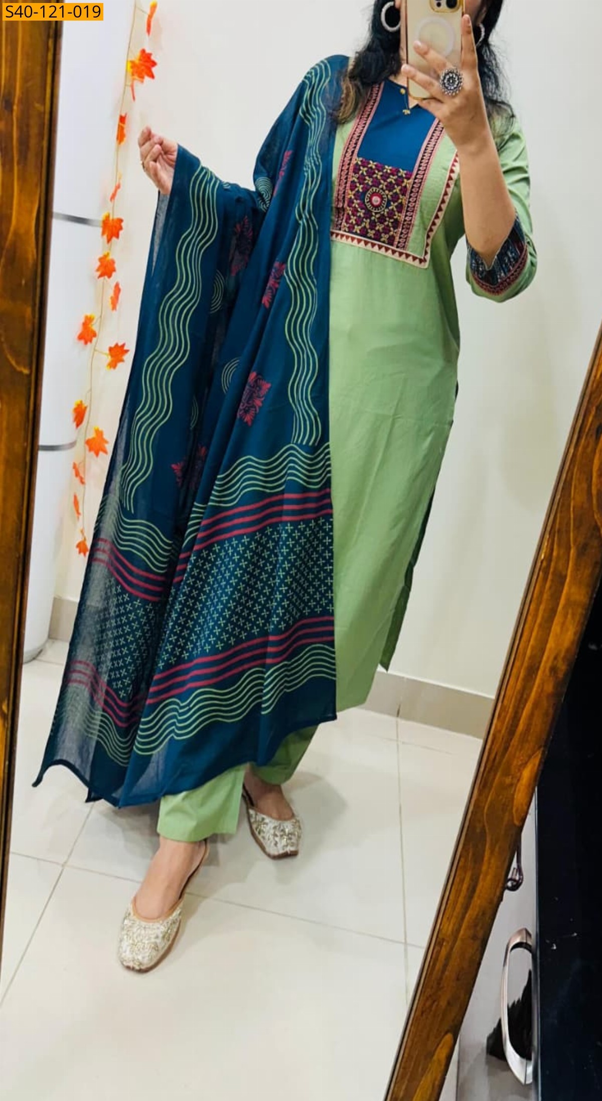 Pista green Fancy Dhabu Cotton Suit 3 Piece Set