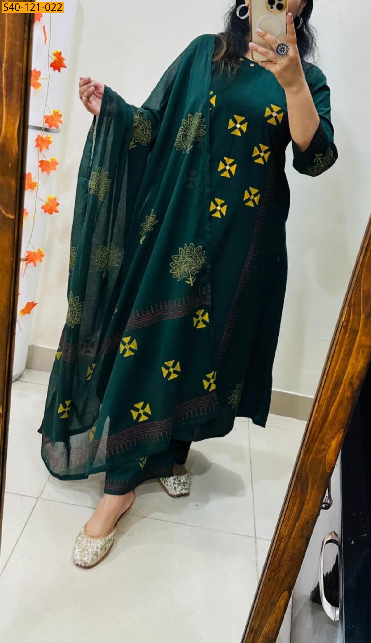 Green Fancy Dhabu Cotton Suit 3 Piece Set