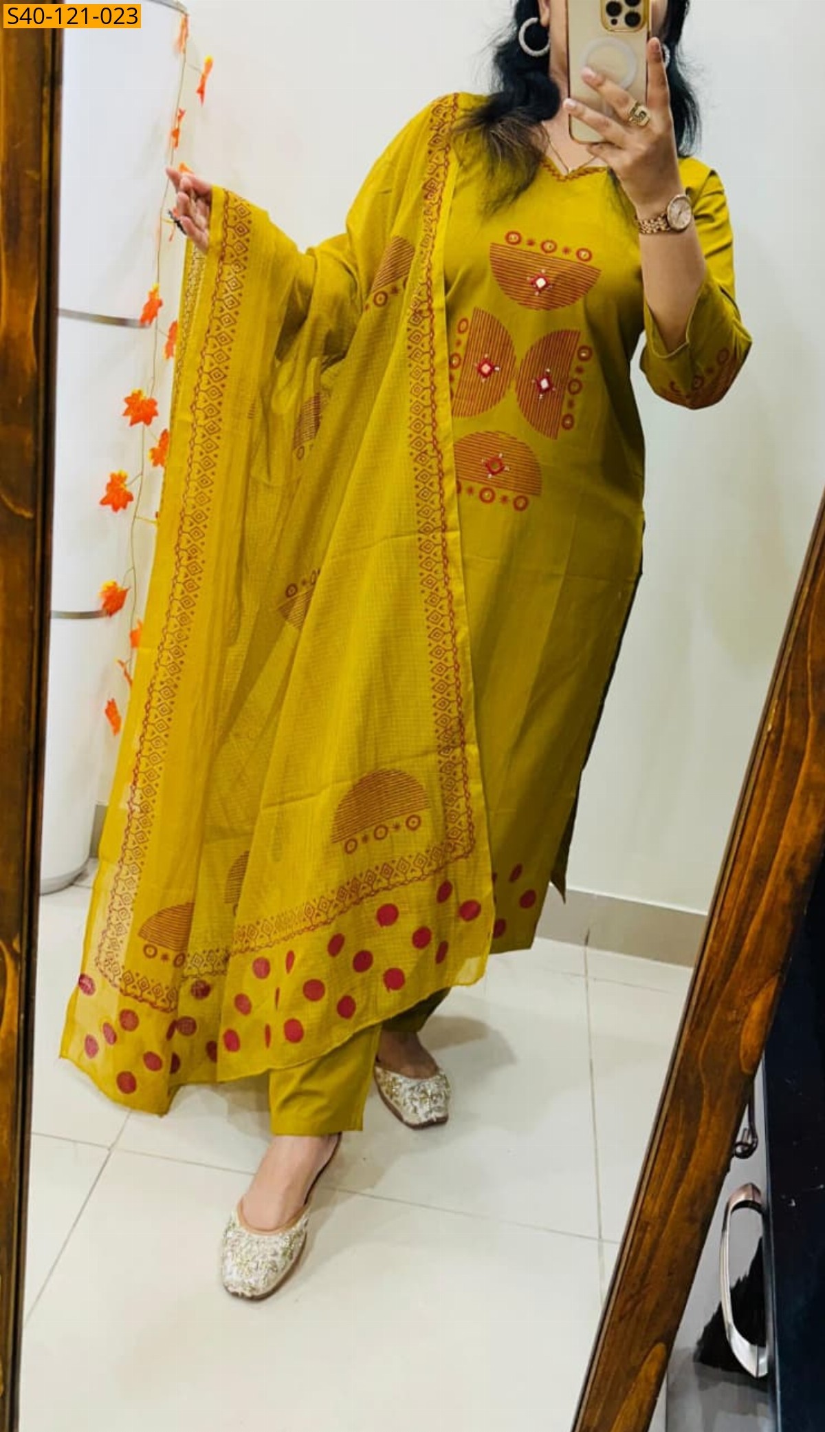 Yellow Fancy Dhabu Cotton Suit 3 Piece Set