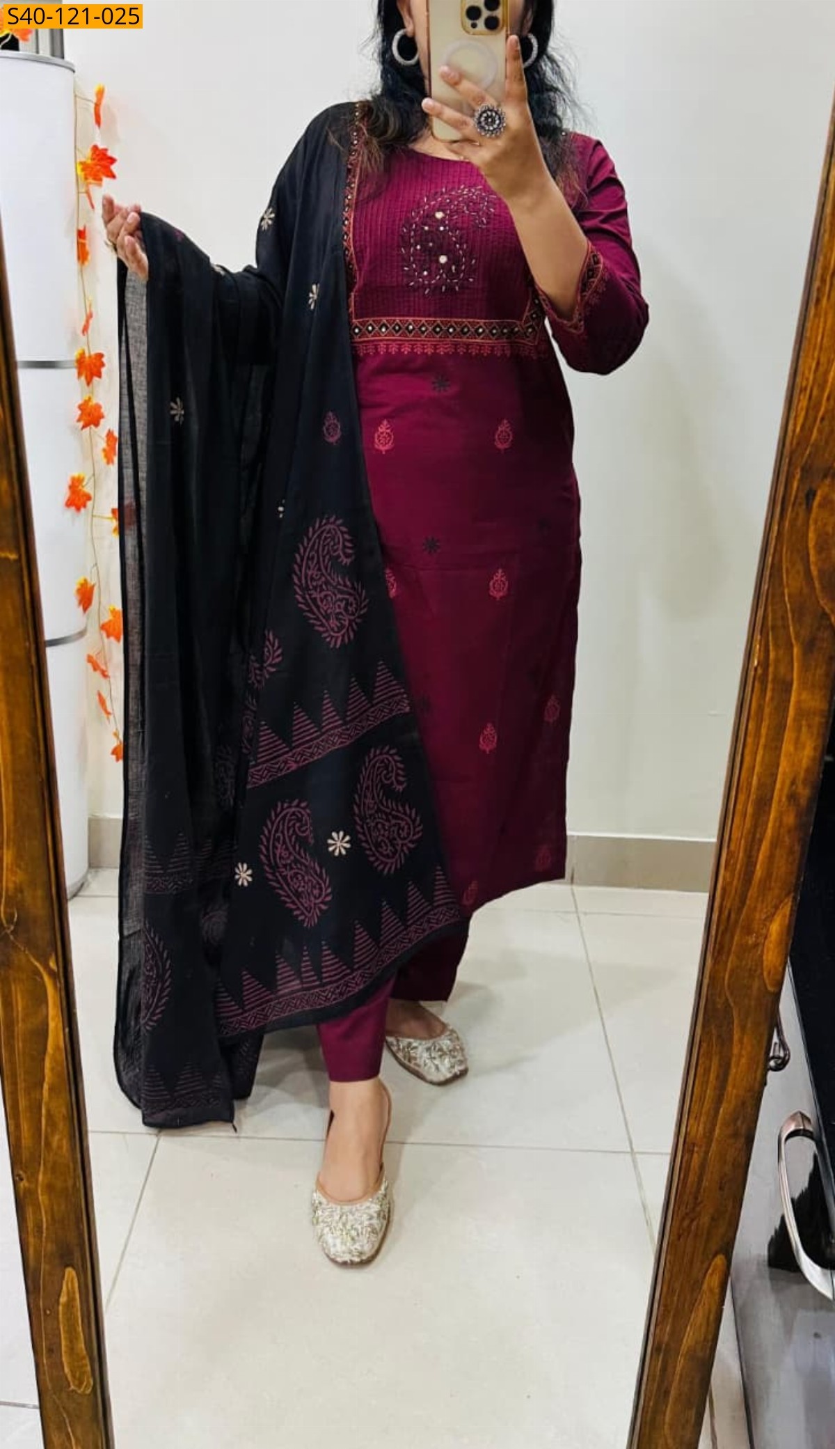 Wine Fancy Dhabu Cotton Suit 3 Piece Set