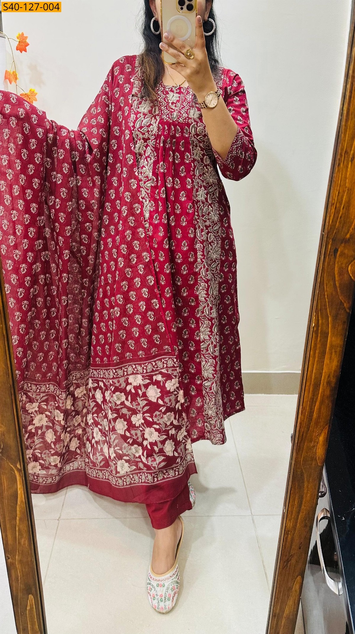 Maroon Fancy cotton kurta set