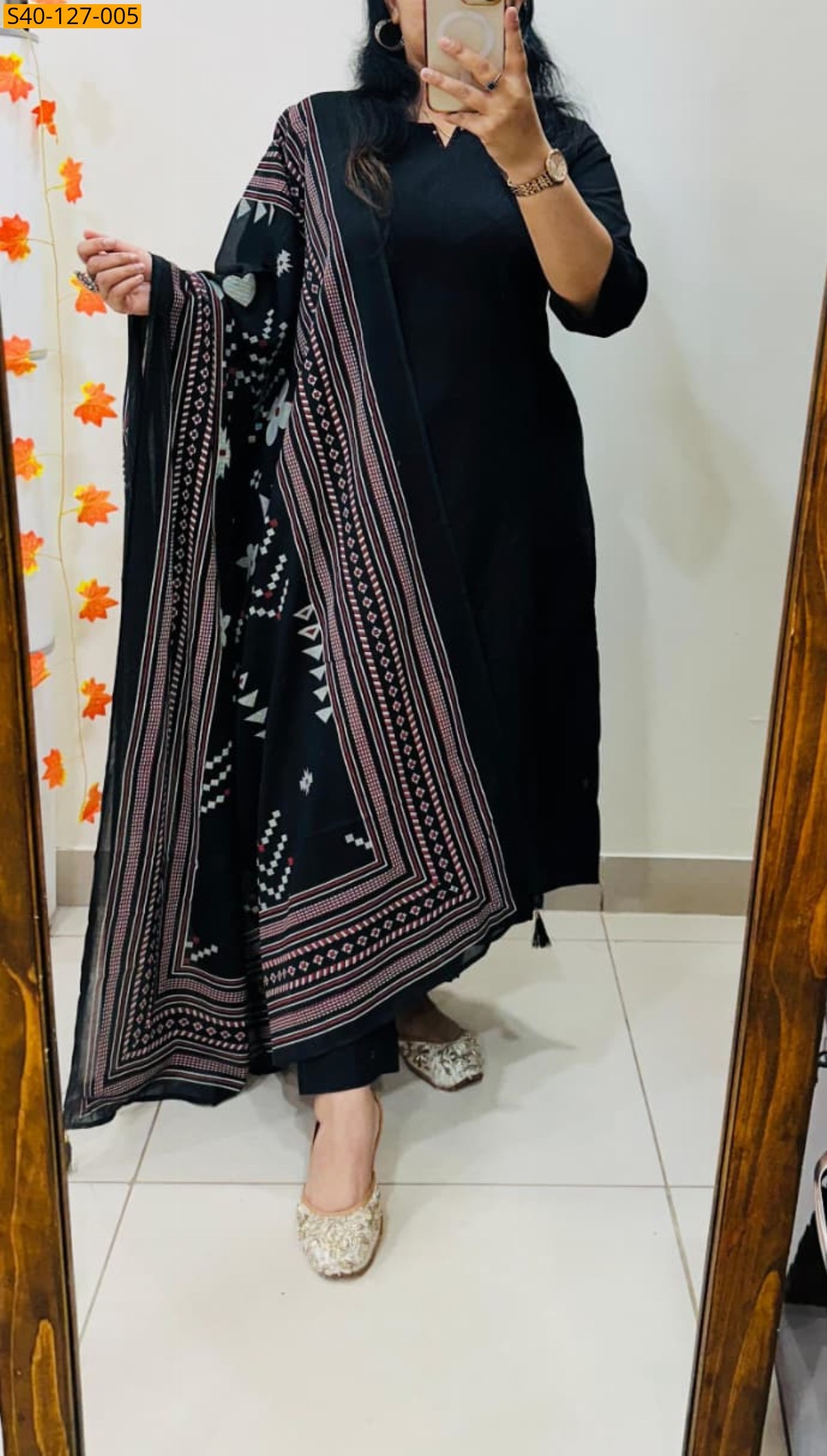 Black Fancy Cotton Flex kurti pant dupatta Set