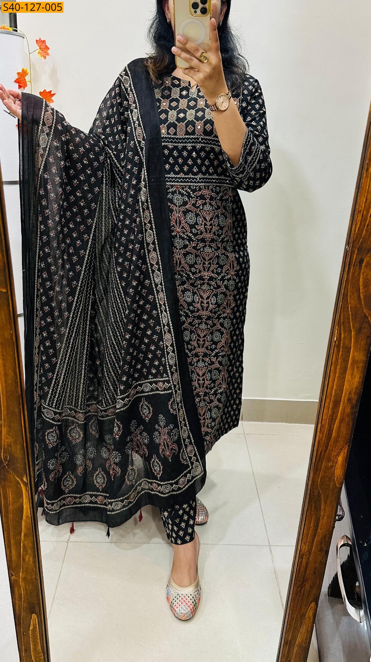 Black Fancy cotton kurta set